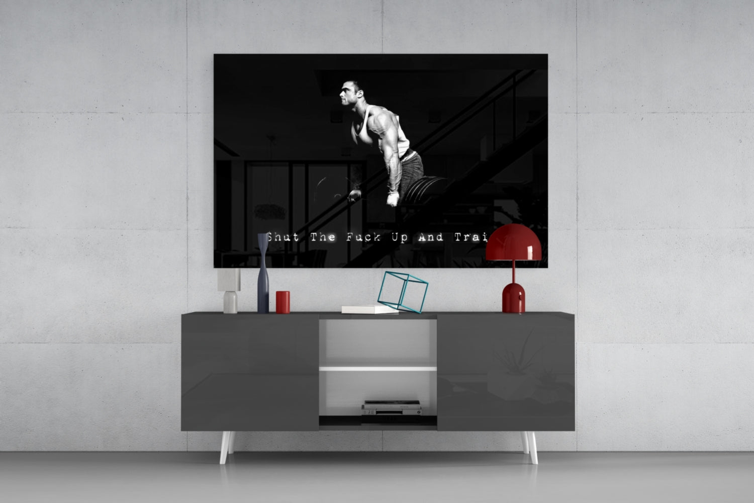 Black And White Pull Up Athlete Gym Glass Wall Art