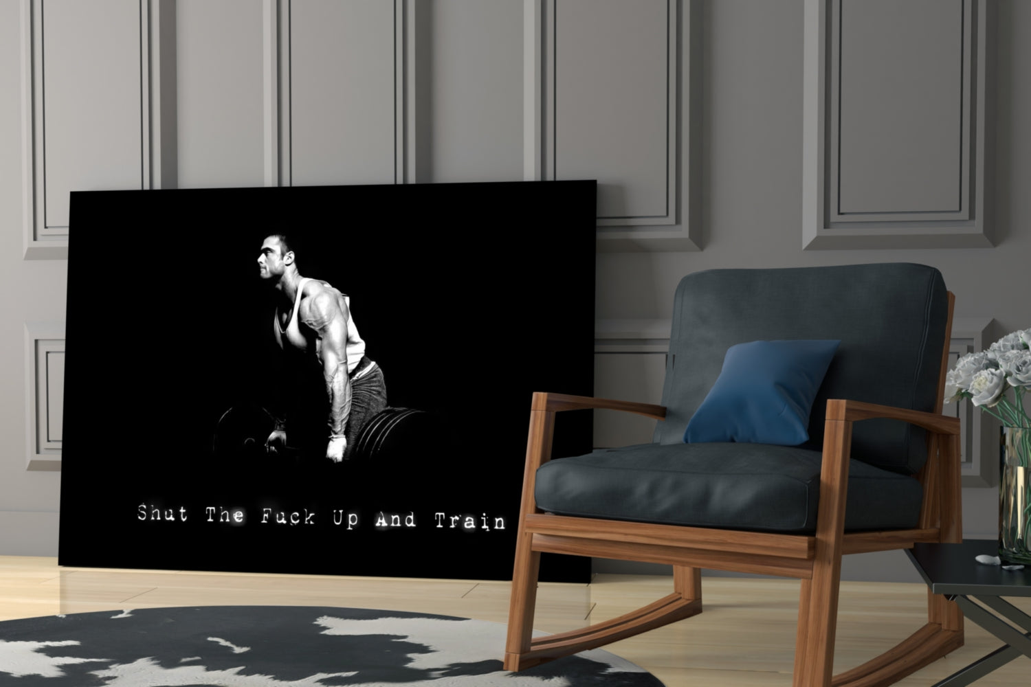 Black And White Pull Up Athlete Gym Glass Wall Art