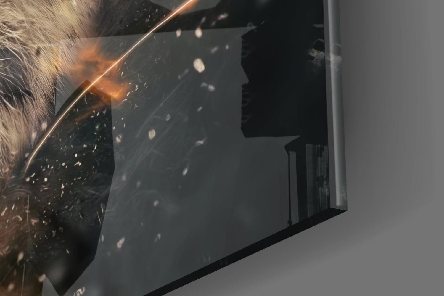 Roaring Tiger in Fire Sparks Glass Wall Art