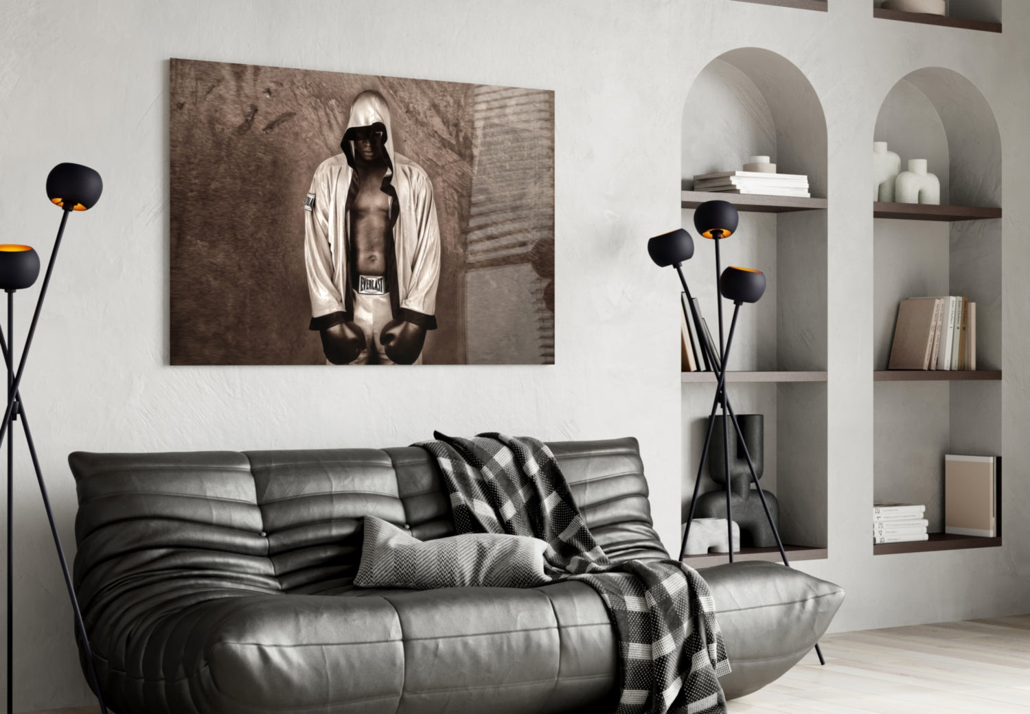 Hooded Boxer In White Robe Glass Wall Art