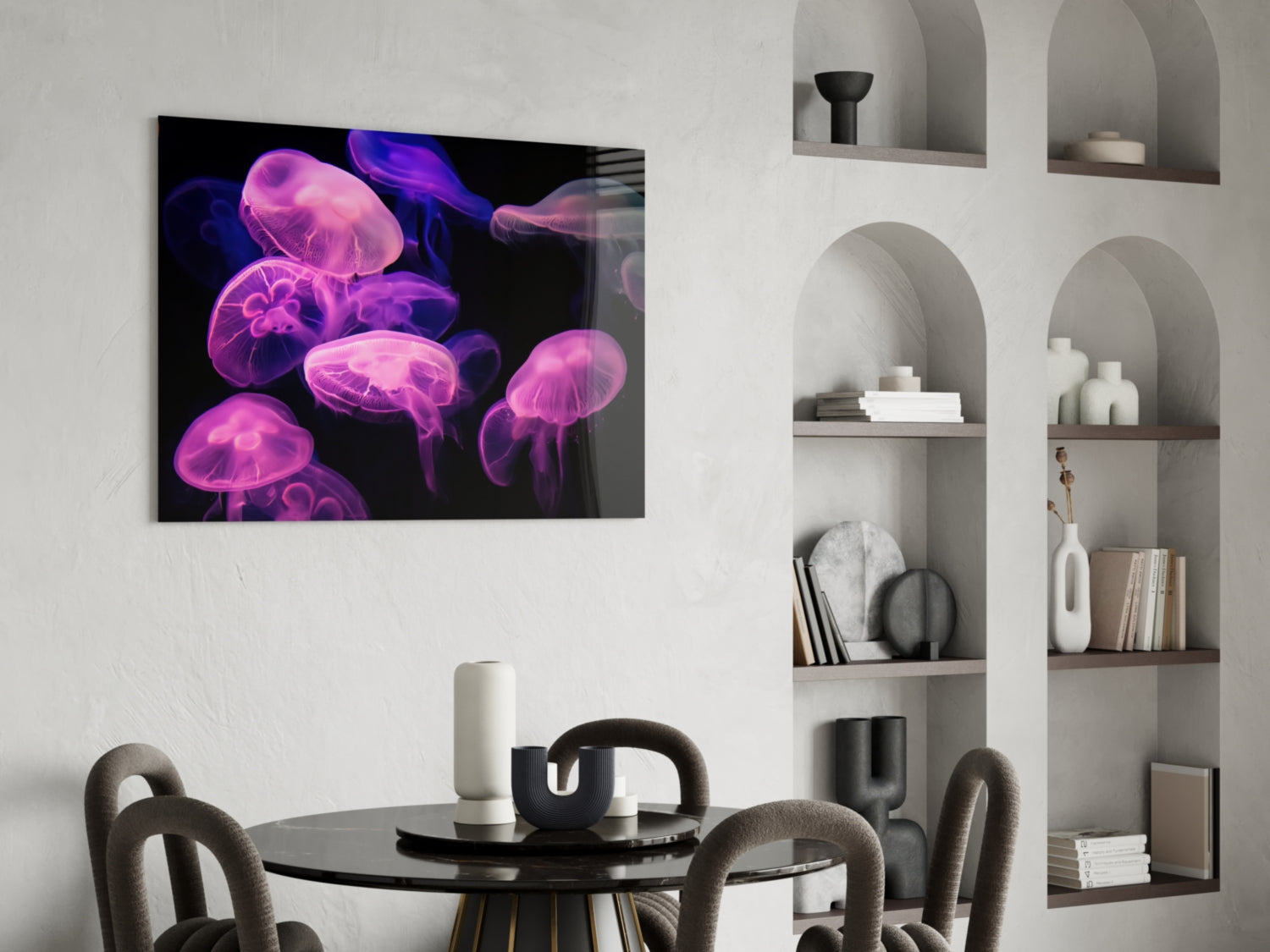 Pink Glowing Jellyfish Cluster Glass Wall Art