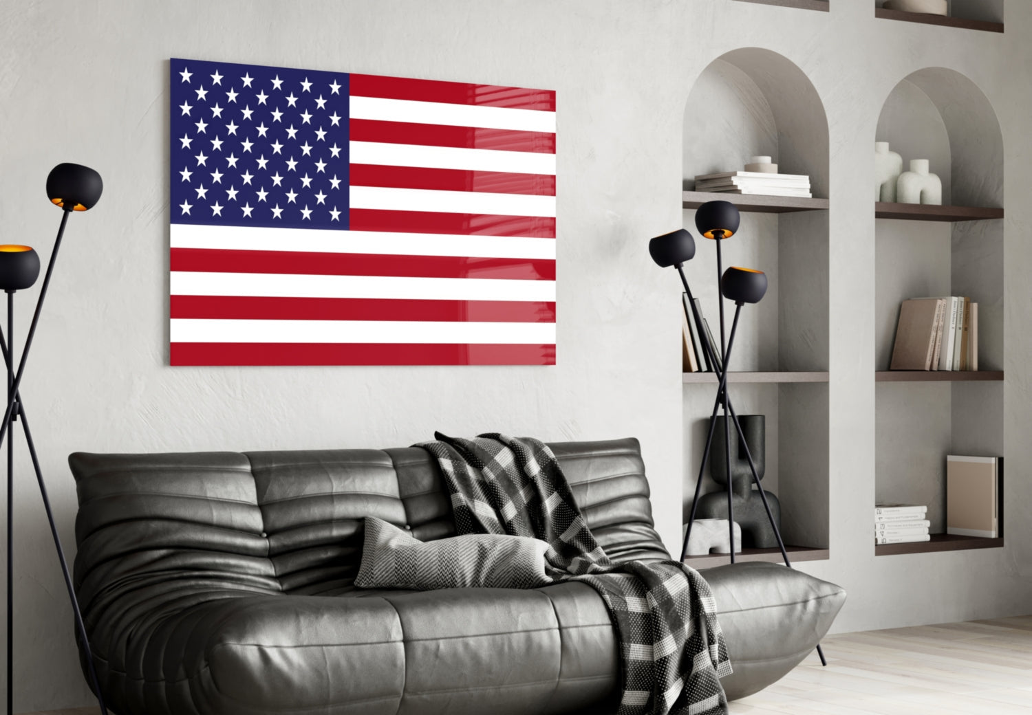 Classic Flat Stars and Stripes Flag Glass Wall Art