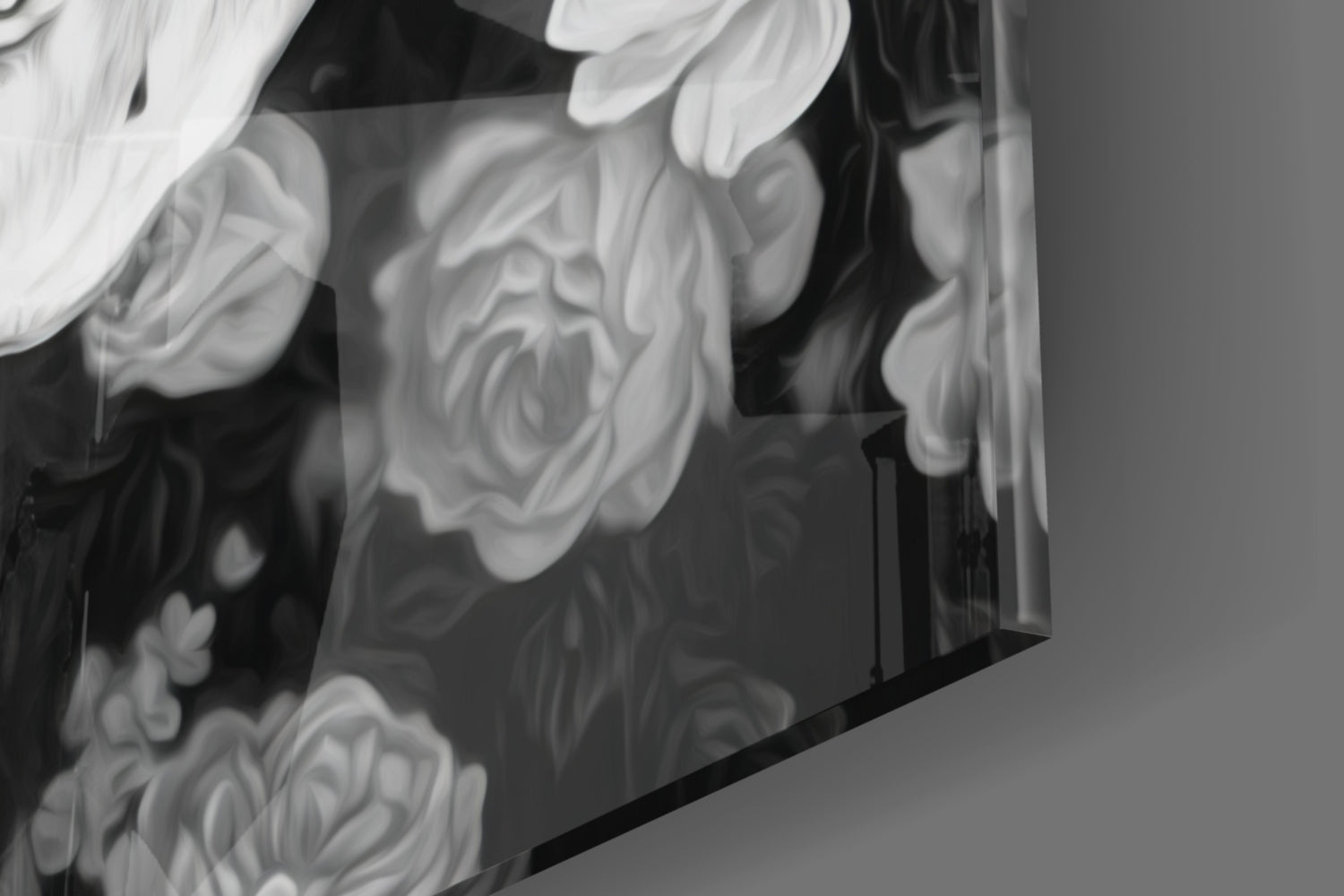 Monochrome Rose Garden Skull Glass Wall Art