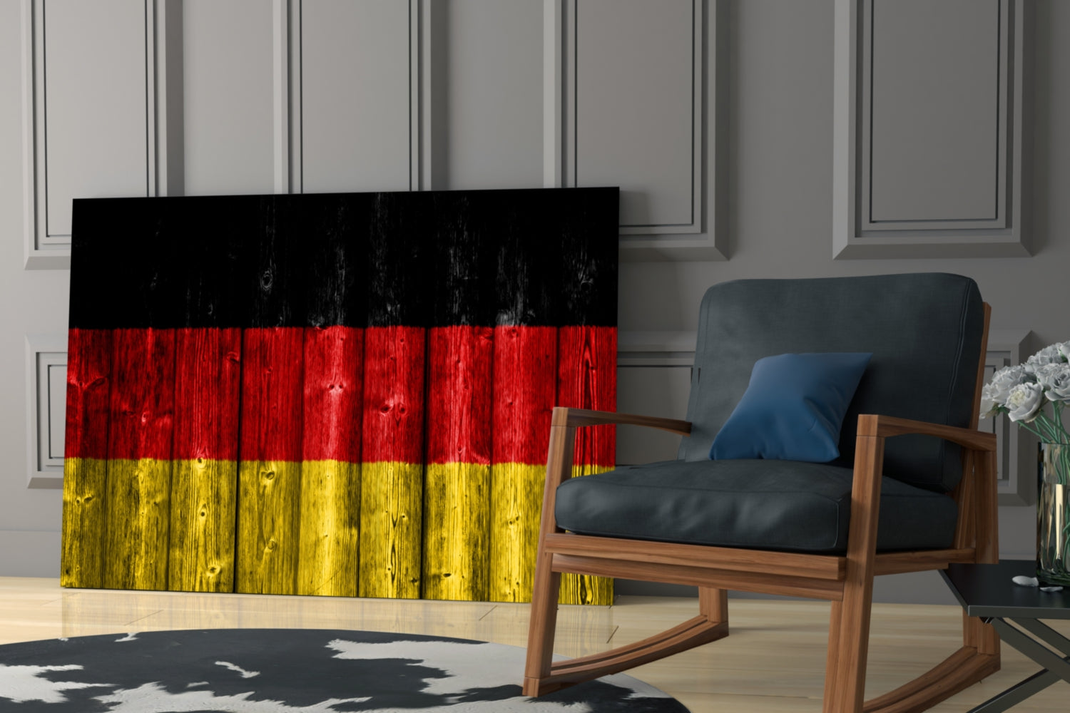 German Flag On Weathered Wood Planks Glass Wall Art