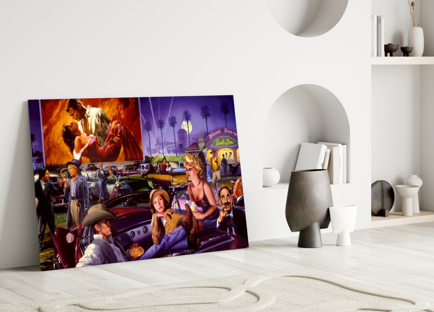 Hollywood Drive In Collage Glass Wall Art