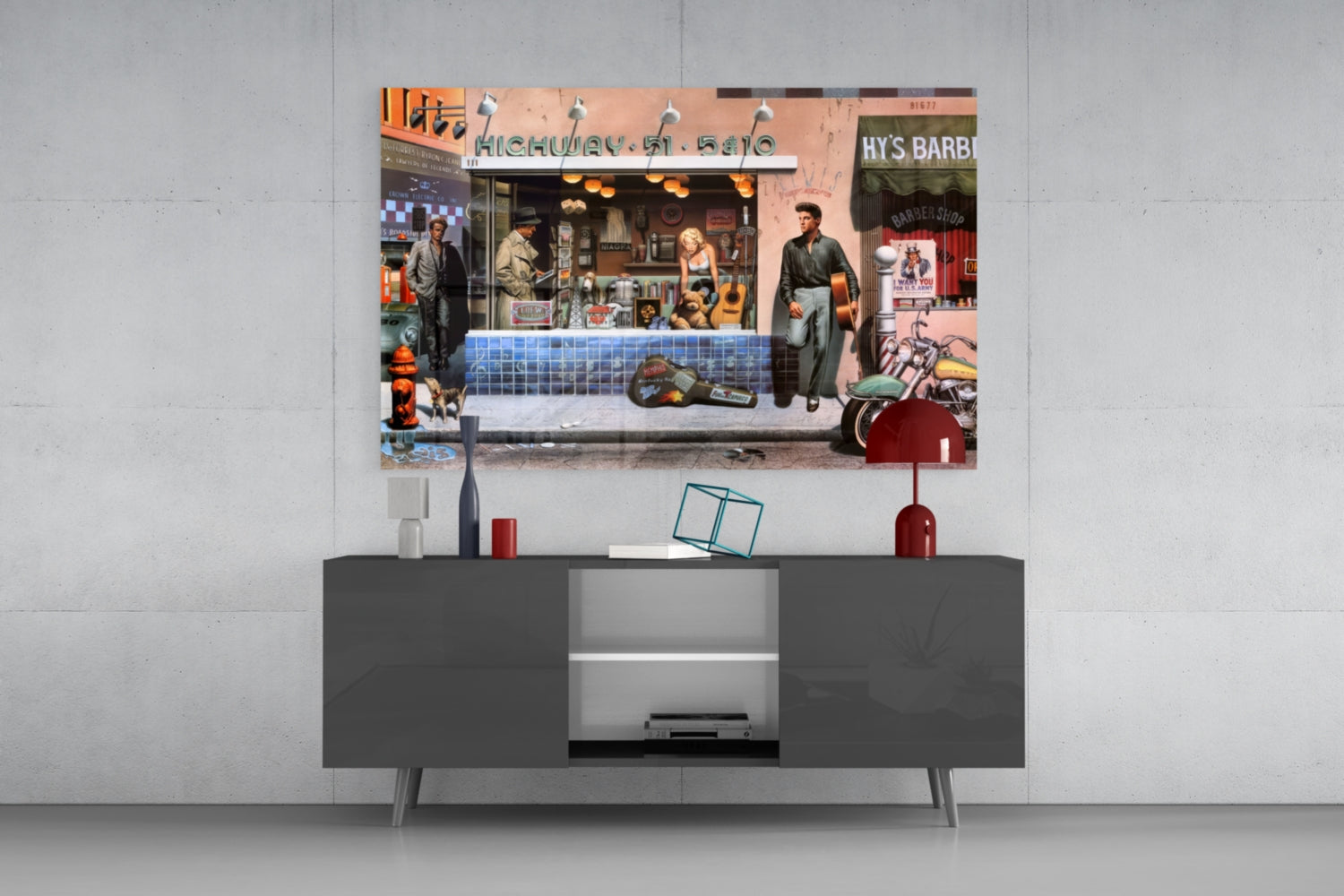 Retro Icons at the Corner Store Glass Wall Art