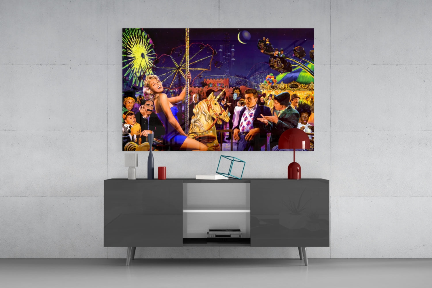 Retro Icons at the Theme Park Glass Wall Art