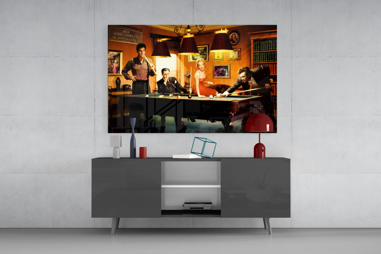 Retro Icons at the Pool Hall V2 Glass Wall Art