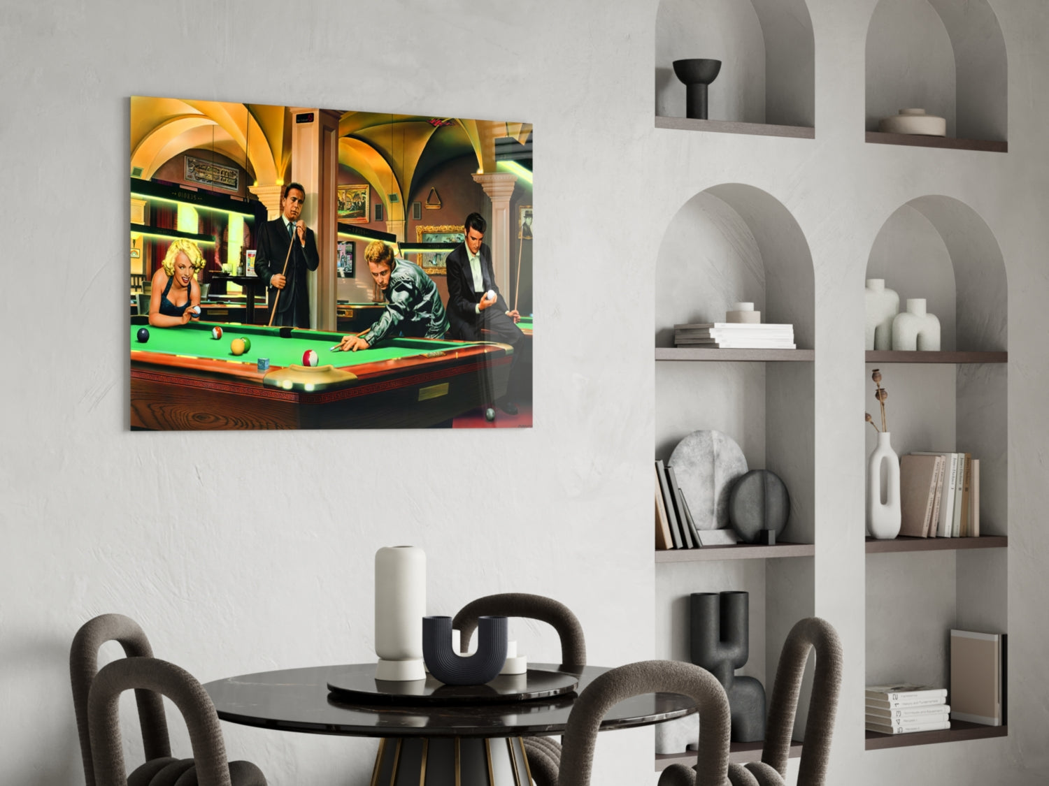 Retro Icons at the Pool Hall Glass Wall Art