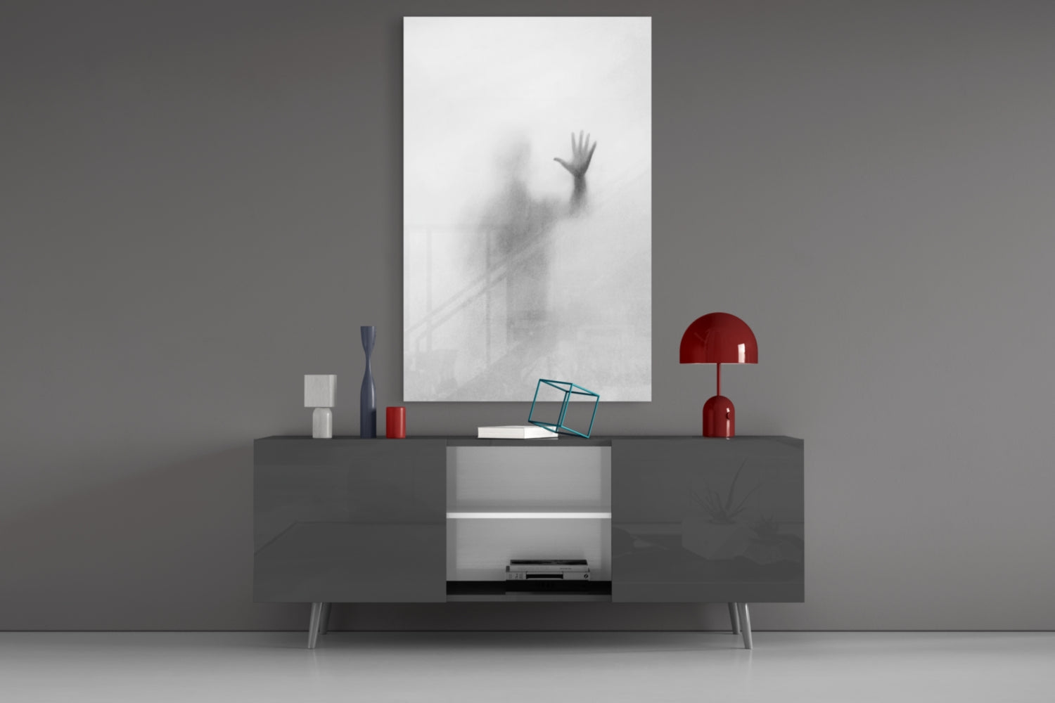 Vertical Blurred Figure Raised Palm Glass Wall Art