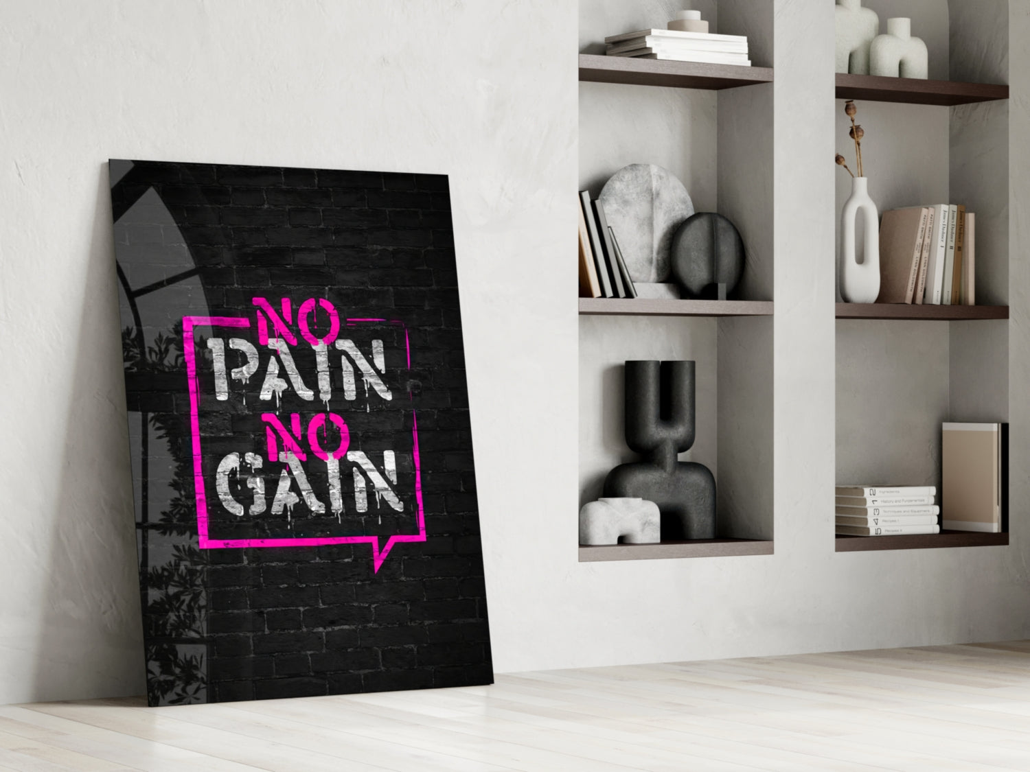 Pink Frame Brick Graffiti Quote Glass Wall Art