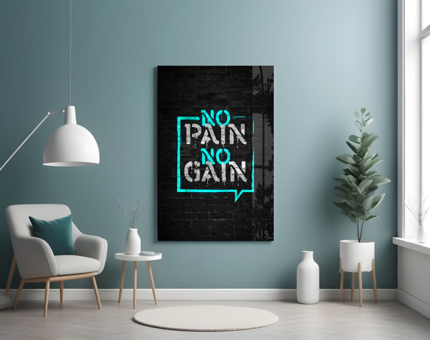 Turquoise Frame Brick Graffiti Quote Glass Wall Art