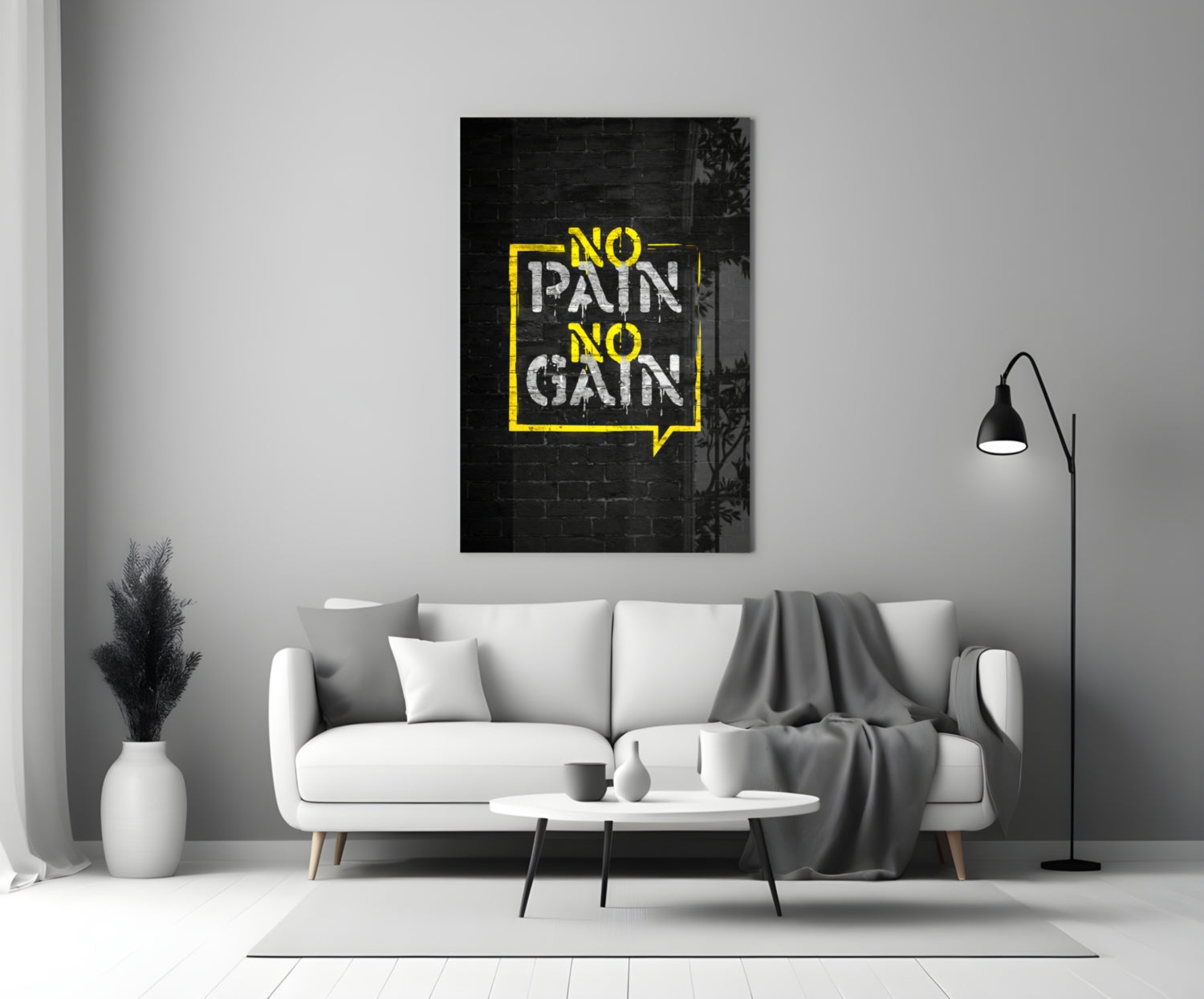 Yellow Frame Brick Graffiti Quote Glass Wall Art