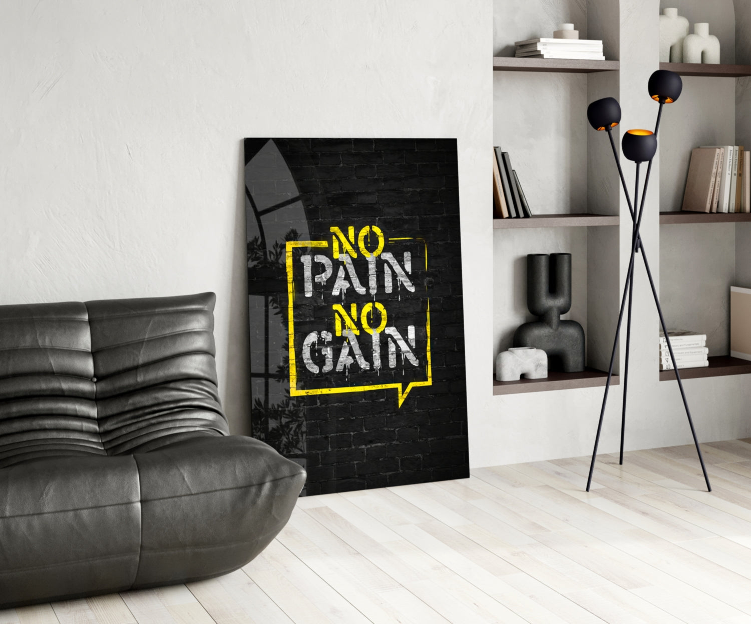 Yellow Frame Brick Graffiti Quote Glass Wall Art