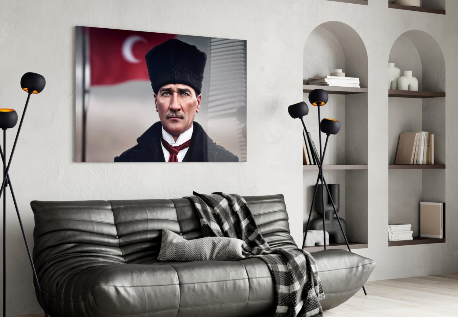 Ataturk Kalpak Crescent Flag Glass Wall Art