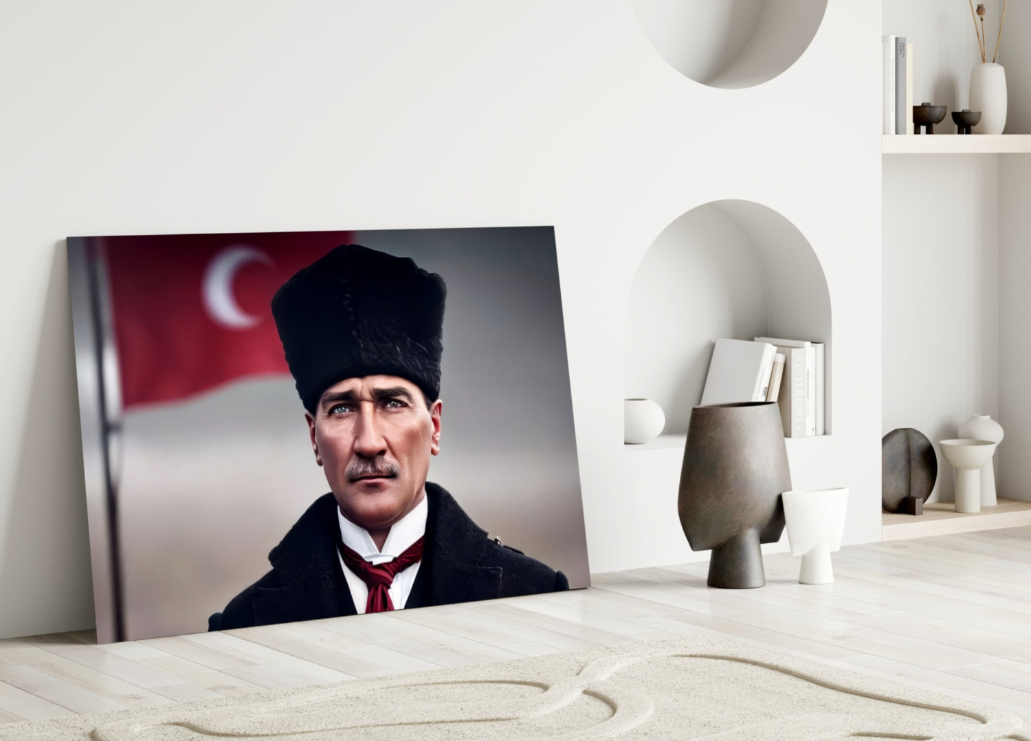 Ataturk Kalpak Crescent Flag Glass Wall Art