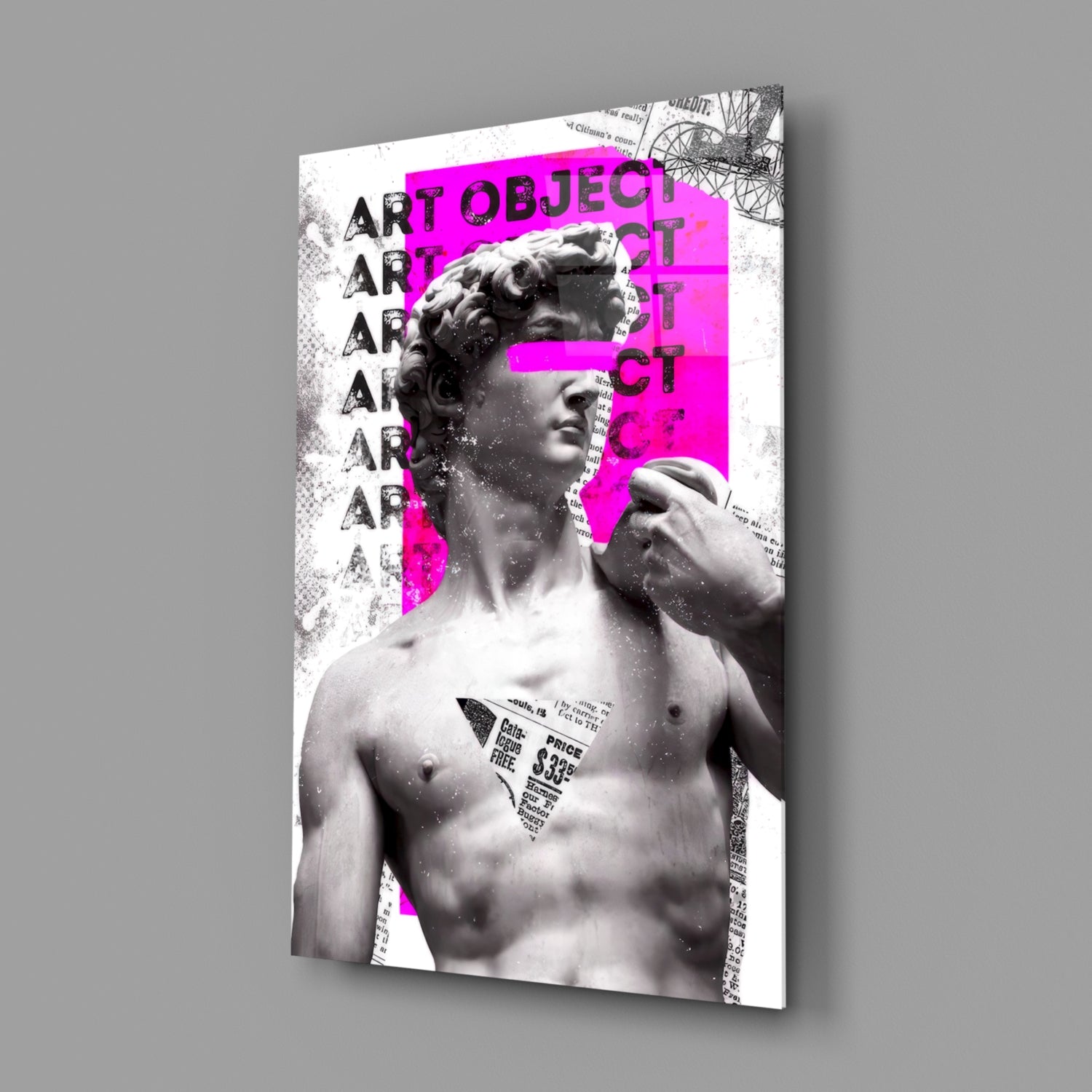 Marble Statue Collage Magenta Block Glass Wall Art