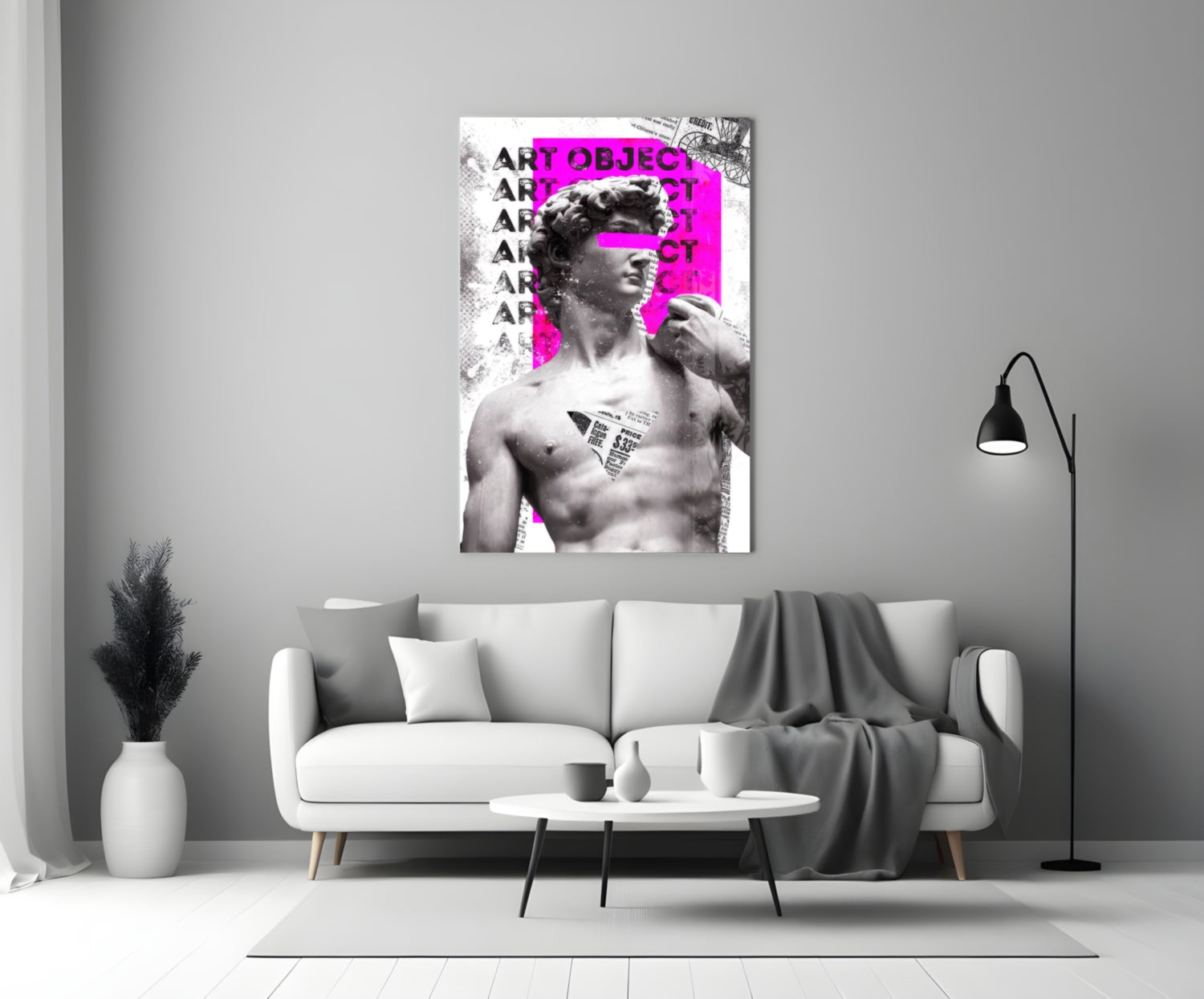 Marble Statue Collage Magenta Block Glass Wall Art