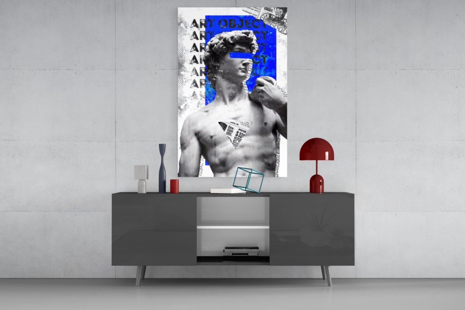 Marble Statue Collage Blue Block Glass Wall Art