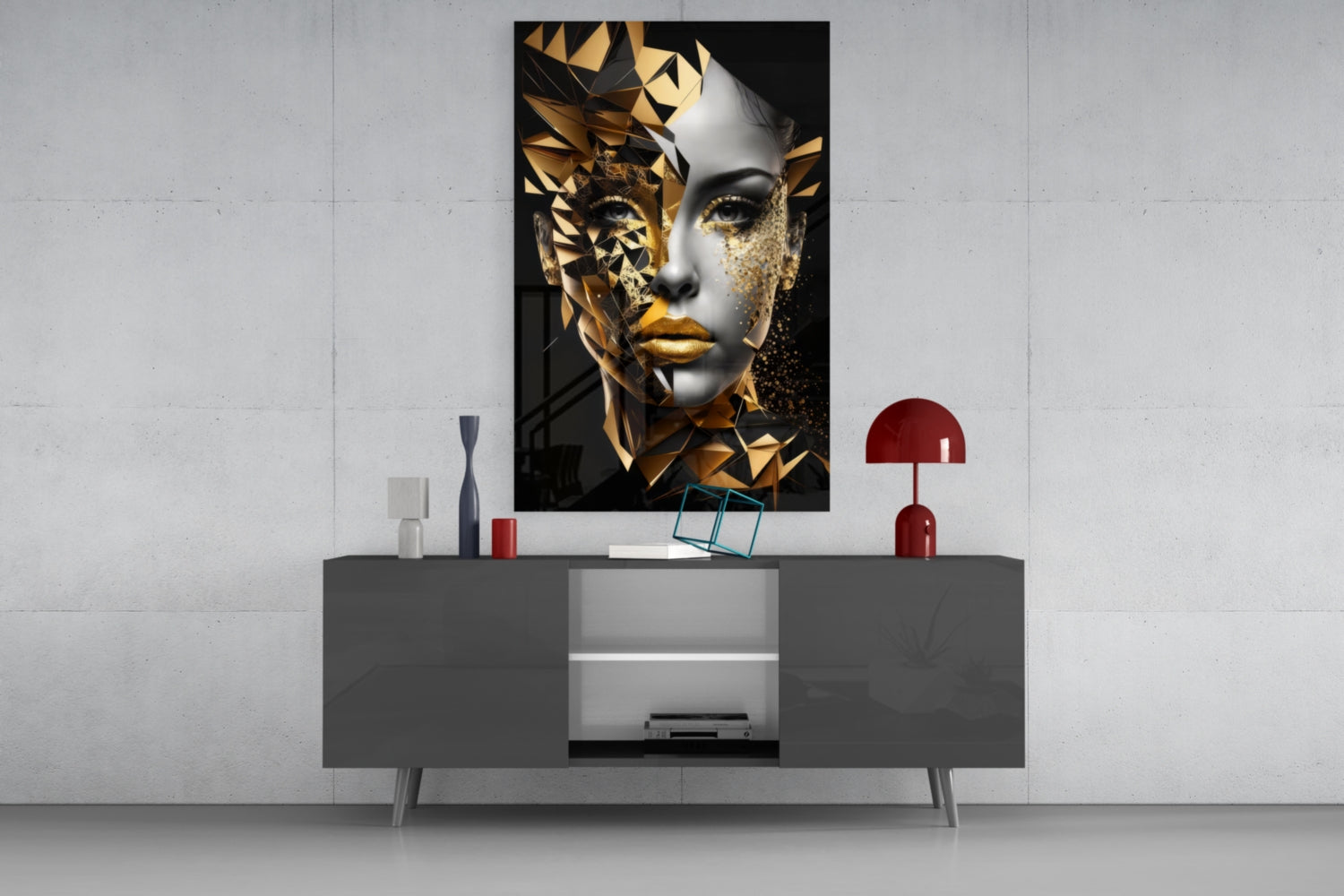 Golden Face Glass Wall Art