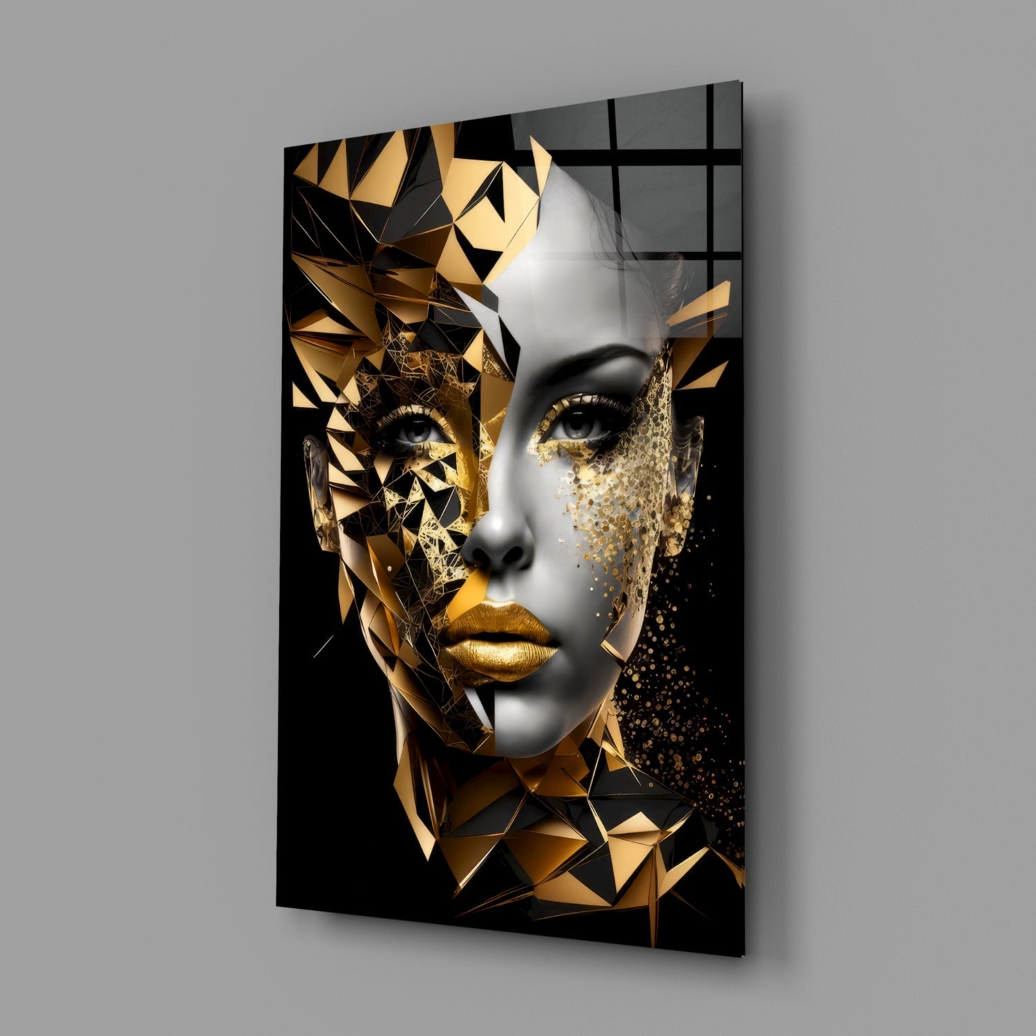 Golden Face Glass Wall Art