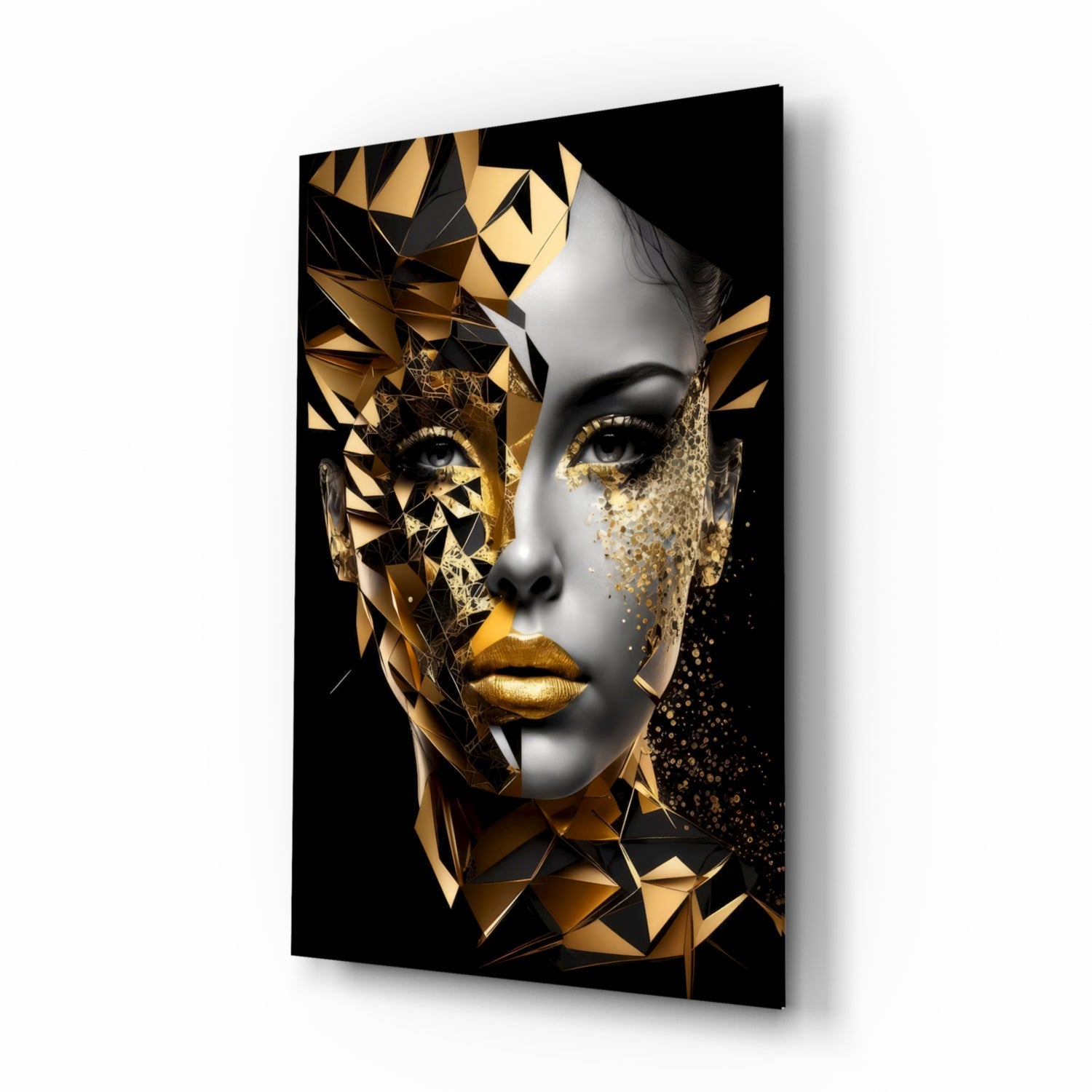 Golden Face Glass Wall Art