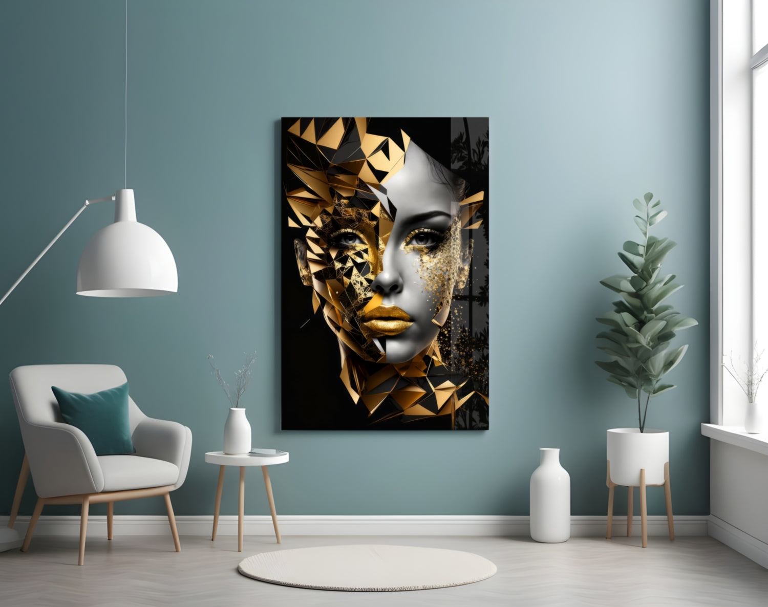 Golden Face Glass Wall Art