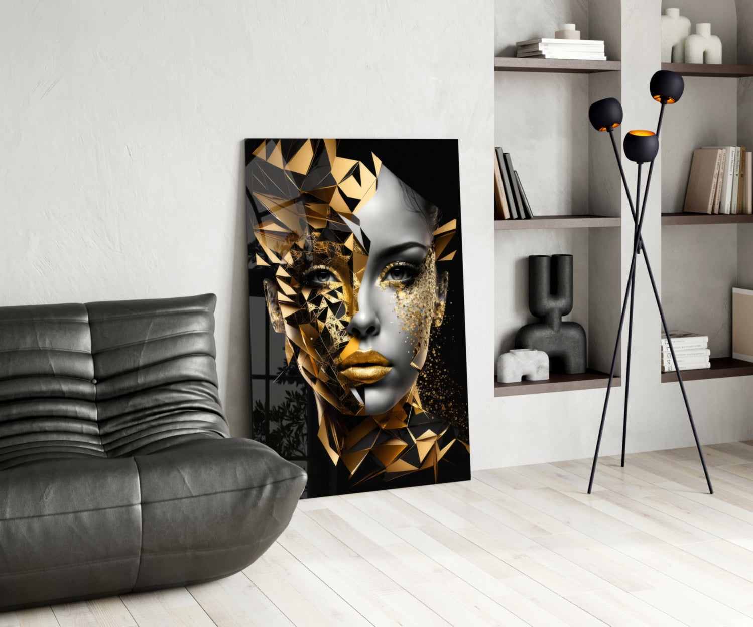 Golden Face Glass Wall Art
