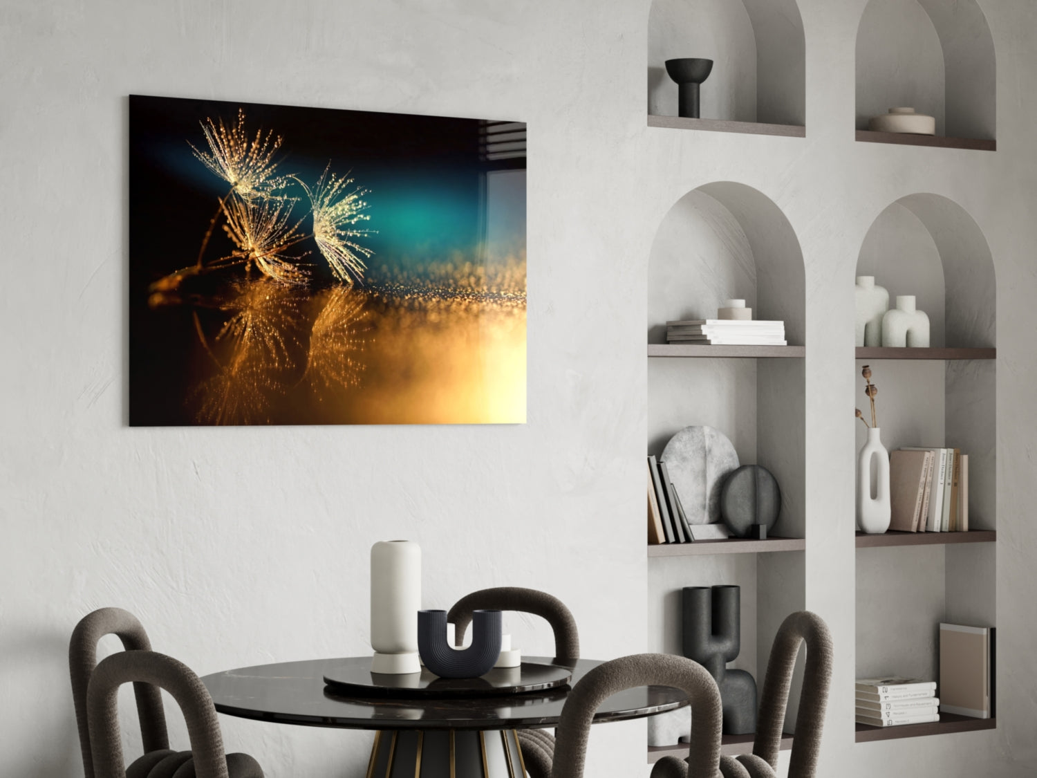 Golden Dandelion Seeds Macro Glass Wall Art
