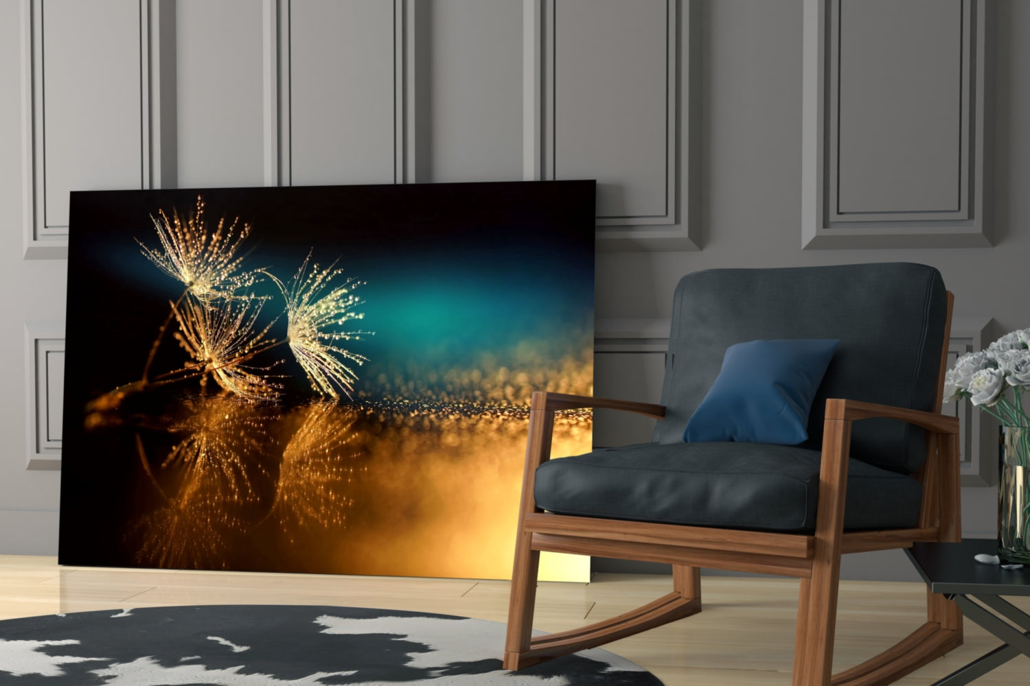 Golden Dandelion Seeds Macro Glass Wall Art