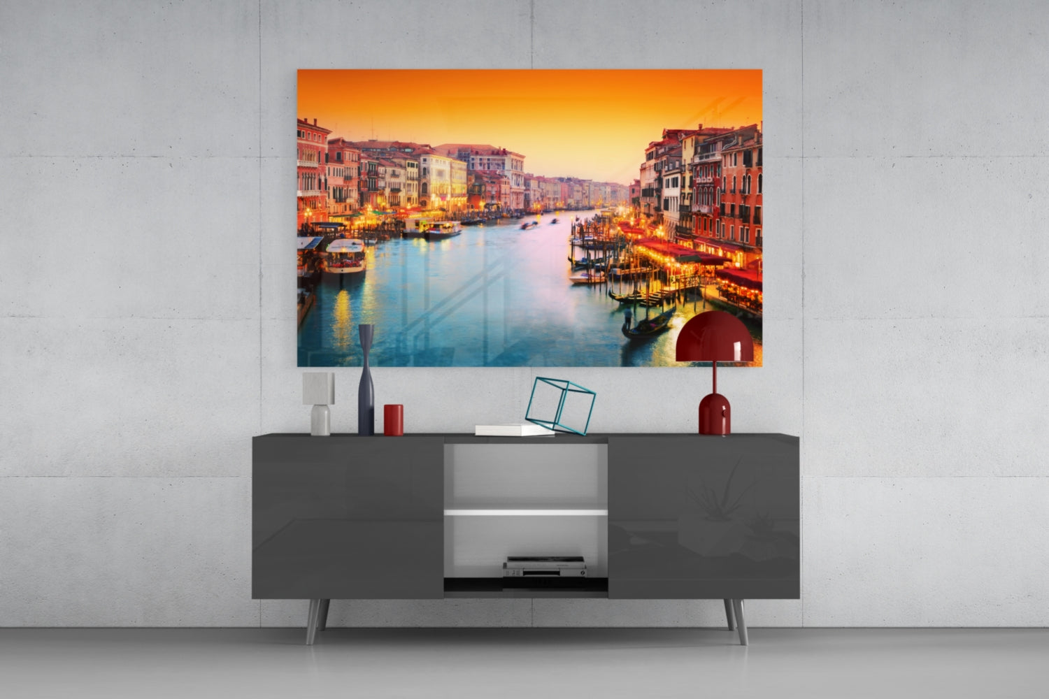 Orange Sunset Grand Canal Glass Wall Art