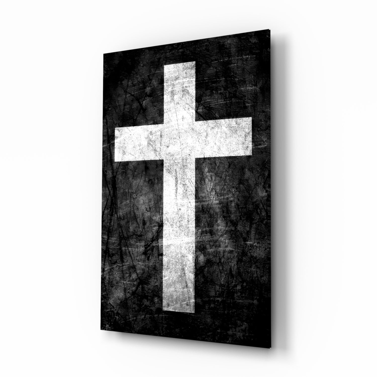 White Chalk Grunge Black Cross Glass Wall Art