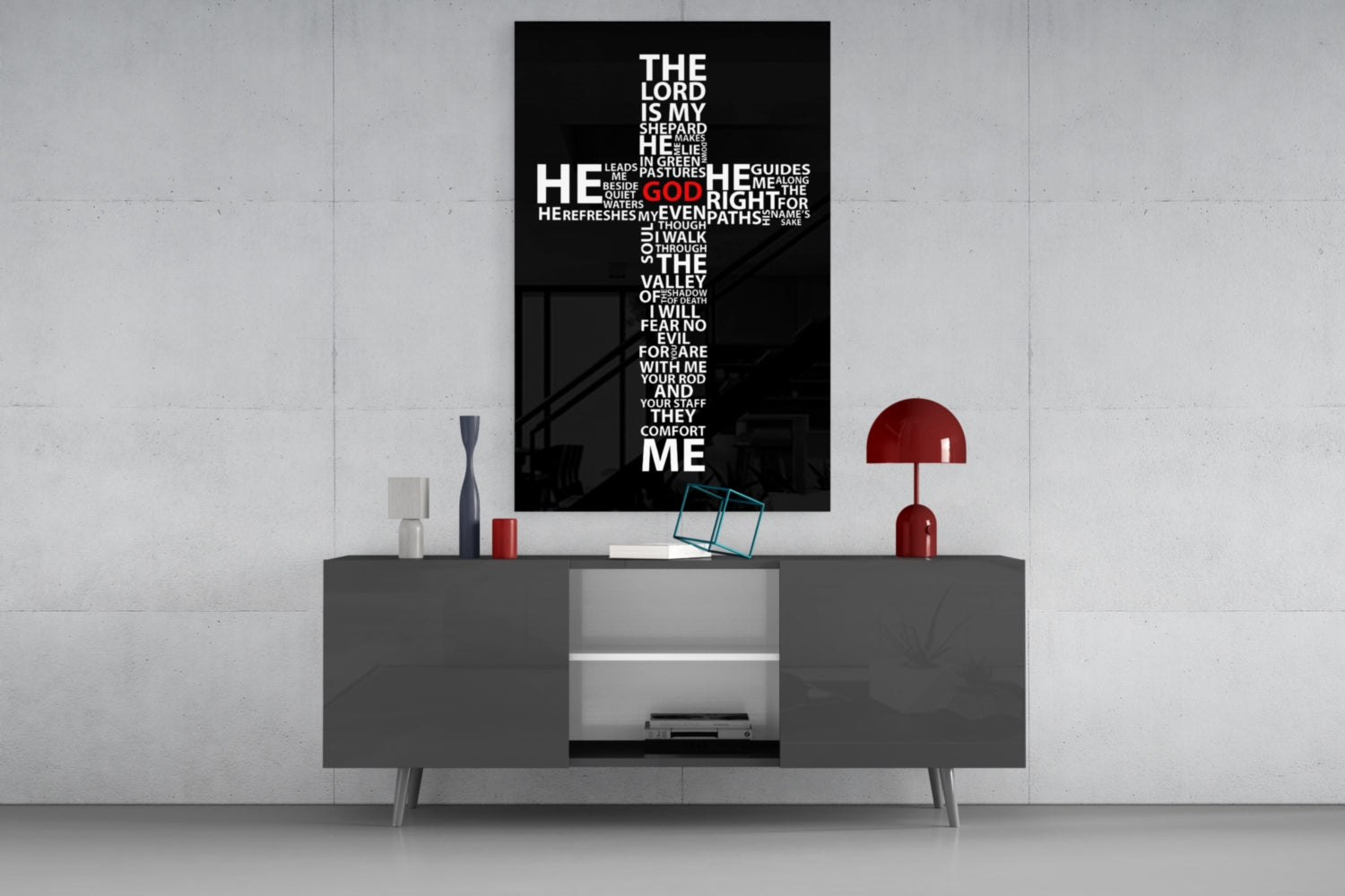 Psalm Typography Word Cross Glass Wall Art