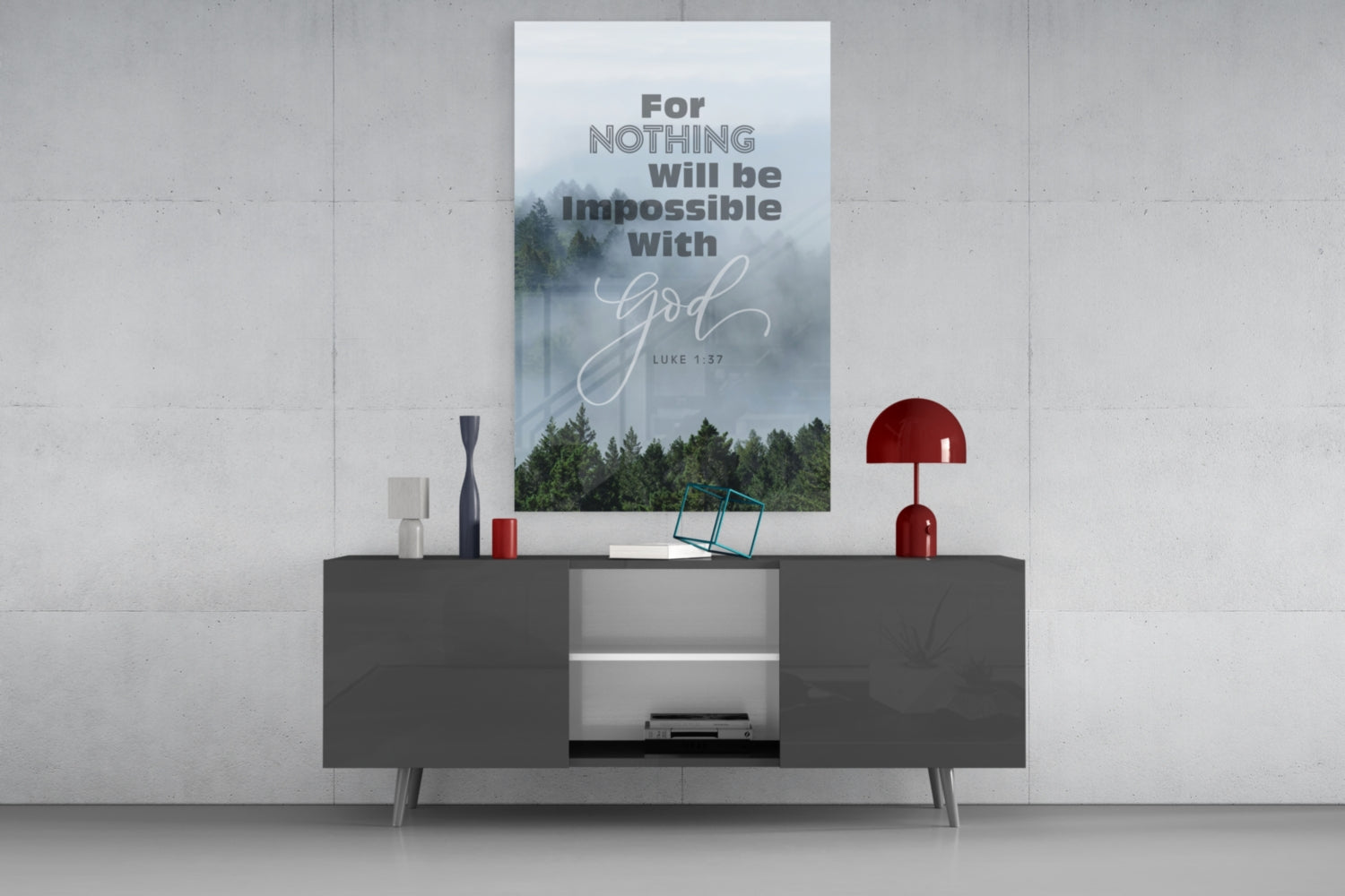 Nothing Impossible Misty Forest Verse Glass Wall Art