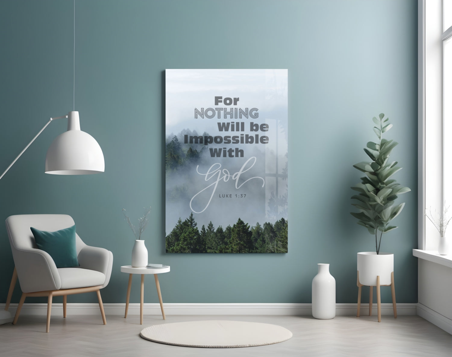 Nothing Impossible Misty Forest Verse Glass Wall Art