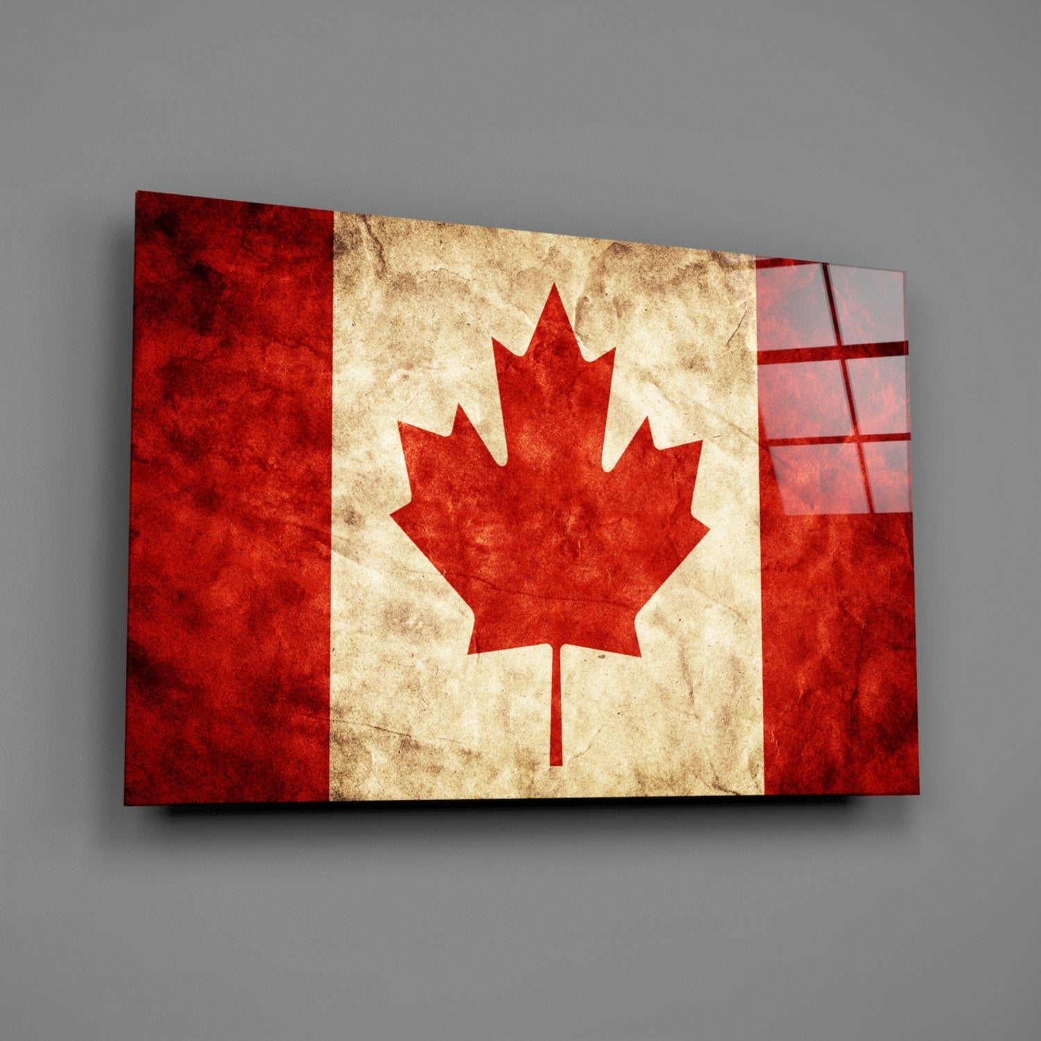 Vintage Grunge Canada Maple Leaf Flag Glass Wall Art