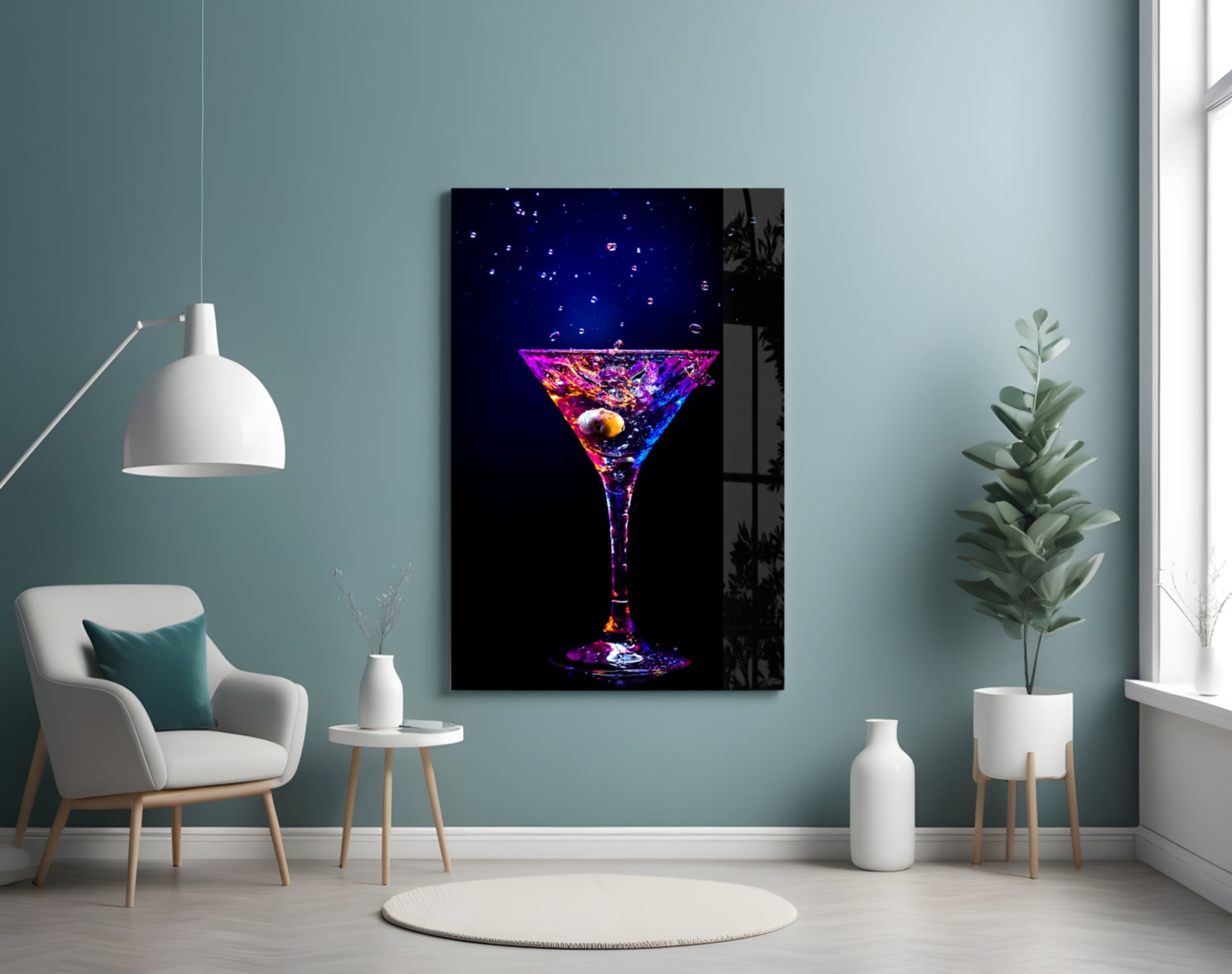 Neon Purple Splash Martini Olive Glass Wall Art