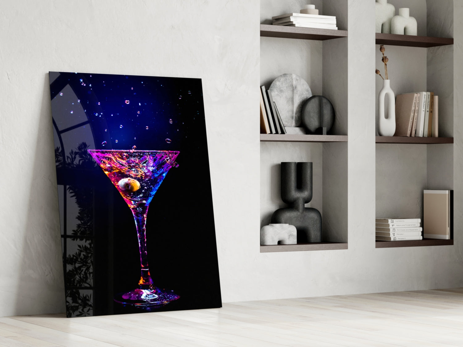 Neon Purple Splash Martini Olive Glass Wall Art