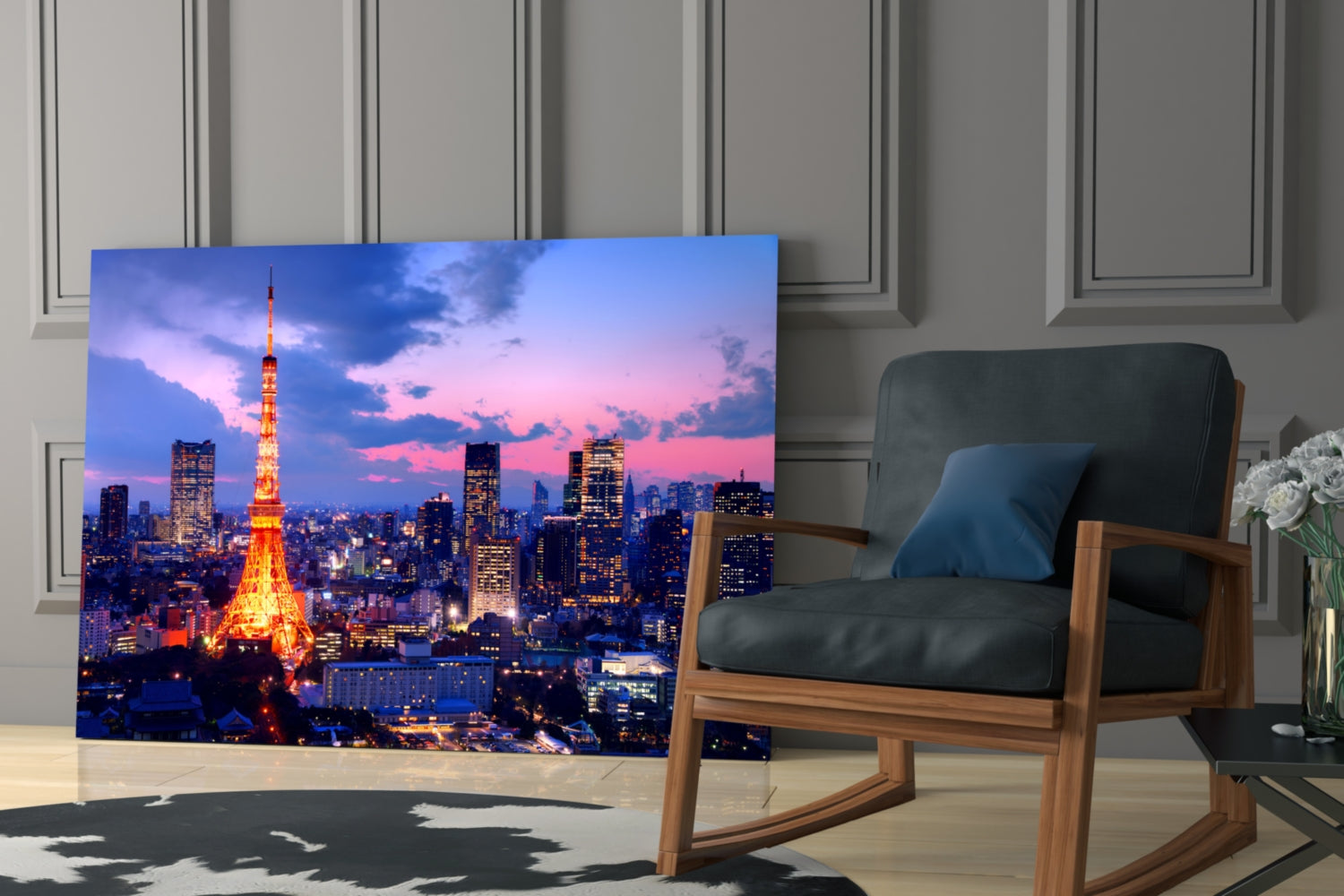 Tokyo Tower Twilight Glass Wall Art