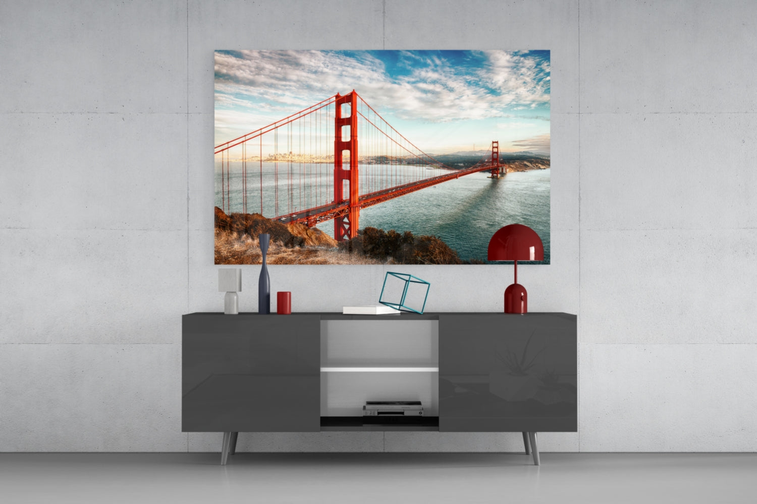 Golden Gate Bridge Daylight Cliff View Glass Wall Art