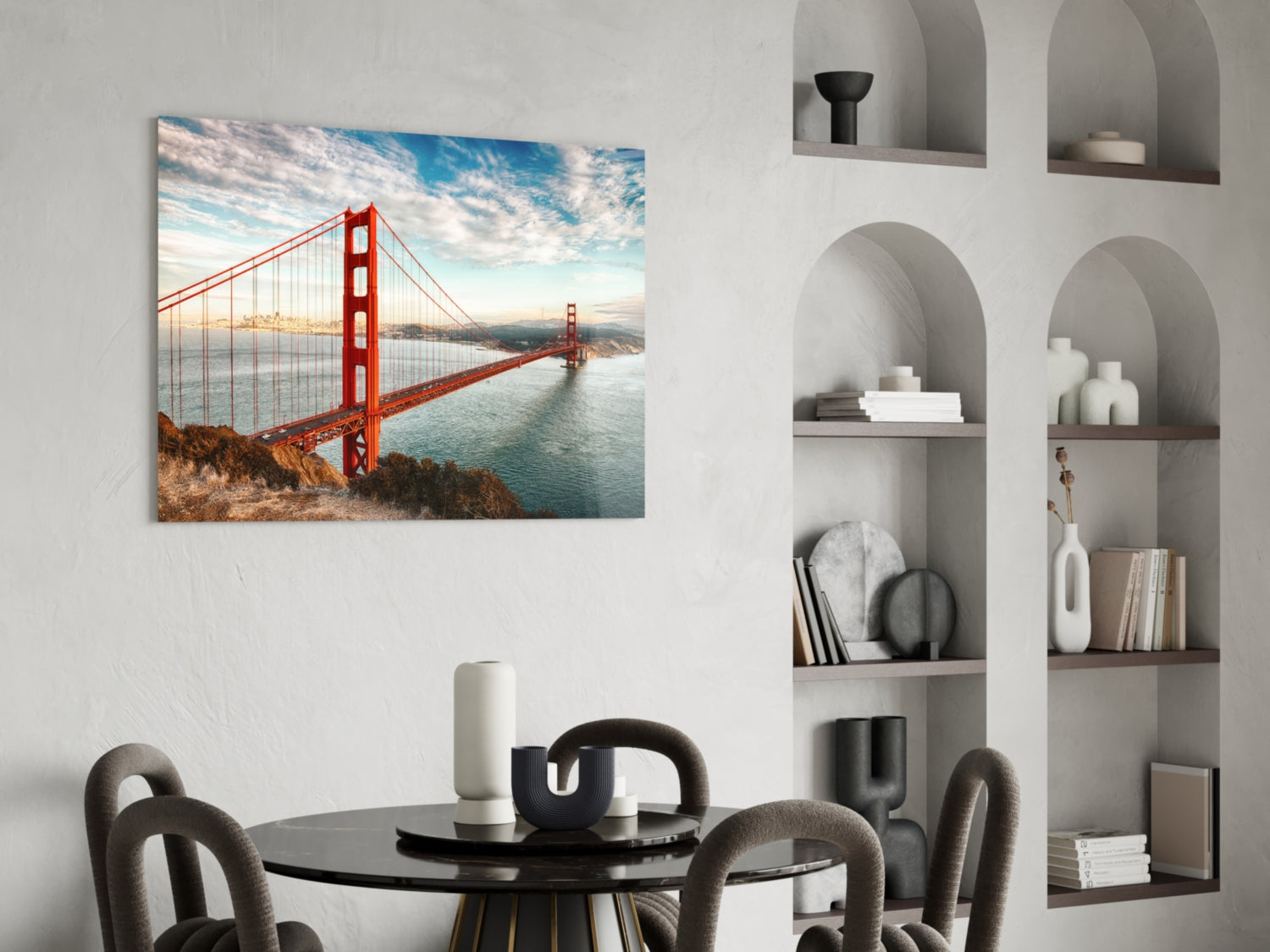 Golden Gate Bridge Daylight Cliff View Glass Wall Art