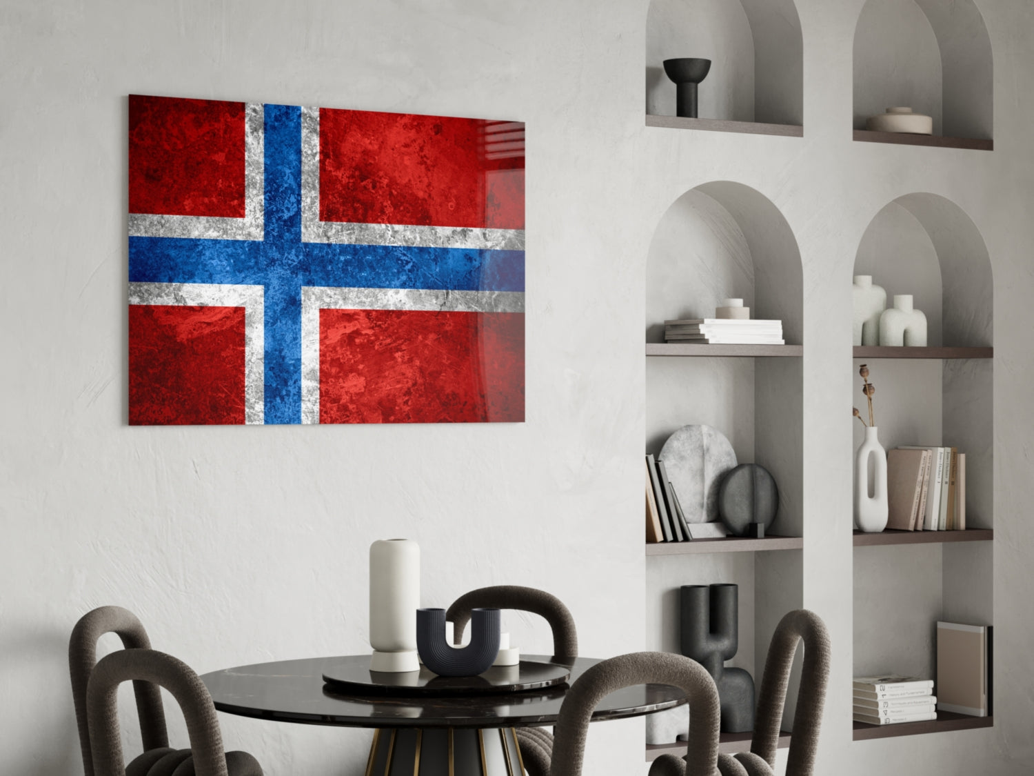 Stone Texture Norway Nordic Cross Flag Glass Wall Art