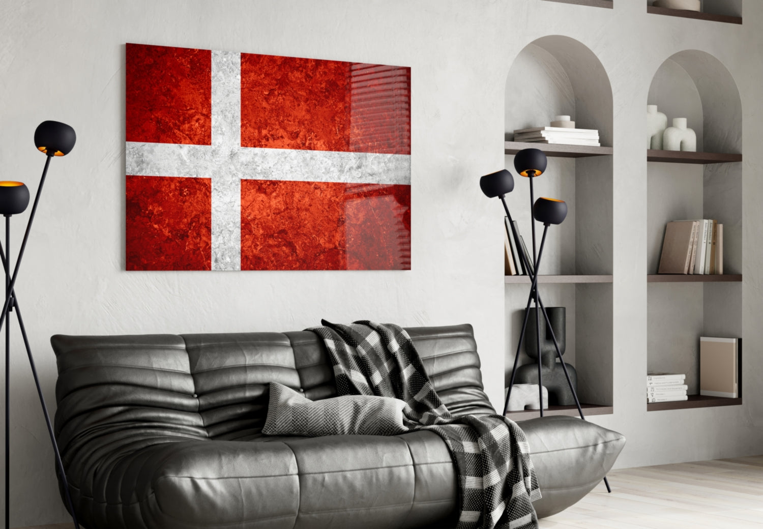 Bright Orange Mottled Denmark Cross Flag Glass Wall Art
