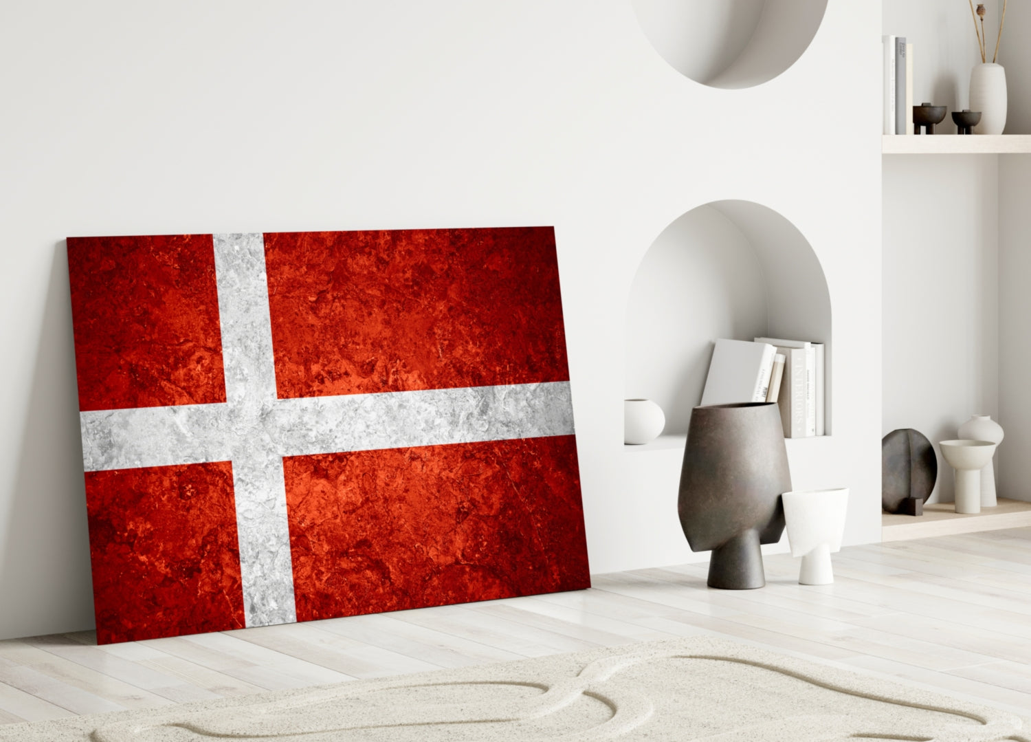 Bright Orange Mottled Denmark Cross Flag Glass Wall Art
