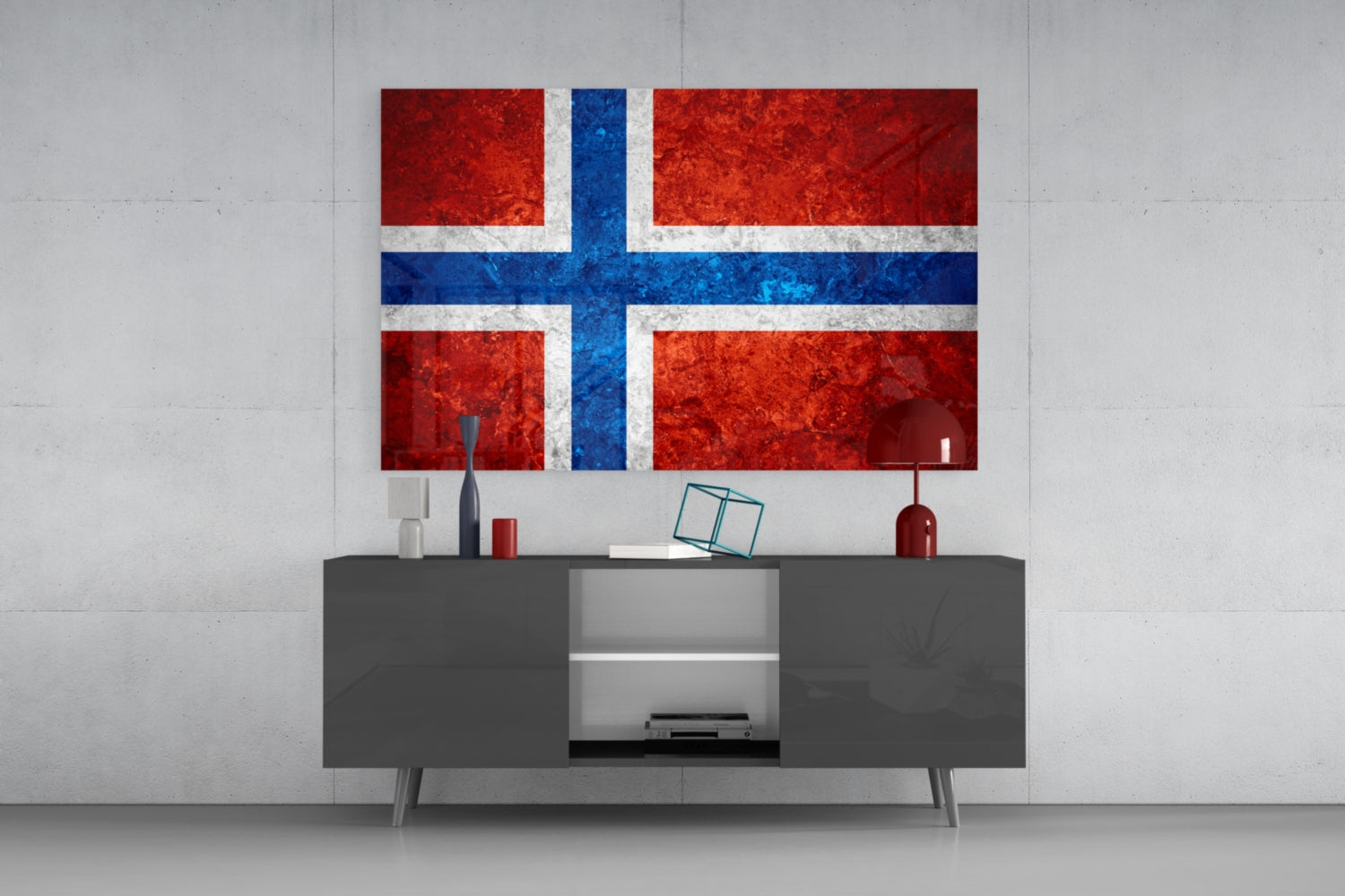 Rust Red Weathered Norway Cross Flag Glass Wall Art