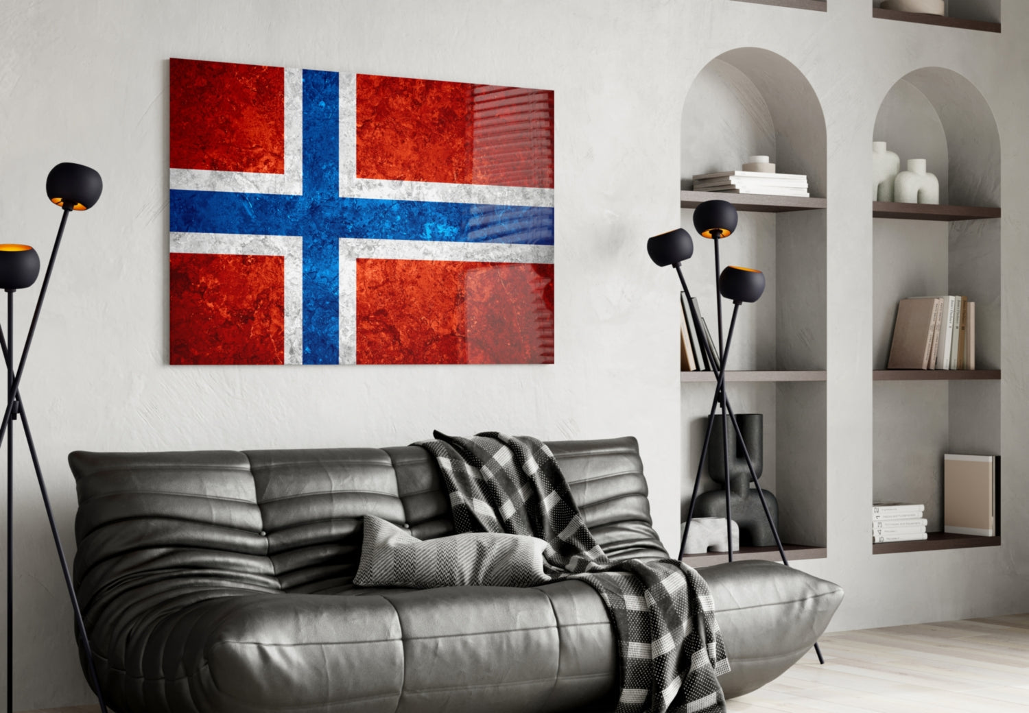 Rust Red Weathered Norway Cross Flag Glass Wall Art