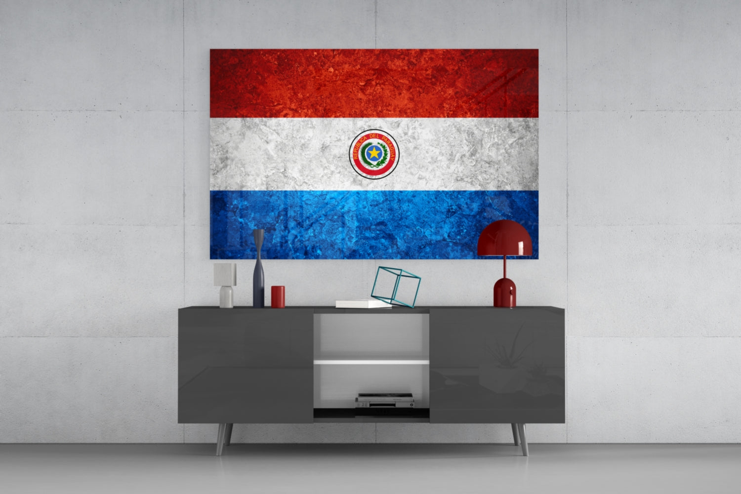 Stone Texture Paraguay Emblem Flag Glass Wall Art