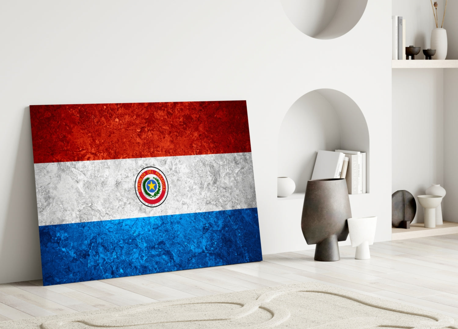 Stone Texture Paraguay Emblem Flag Glass Wall Art