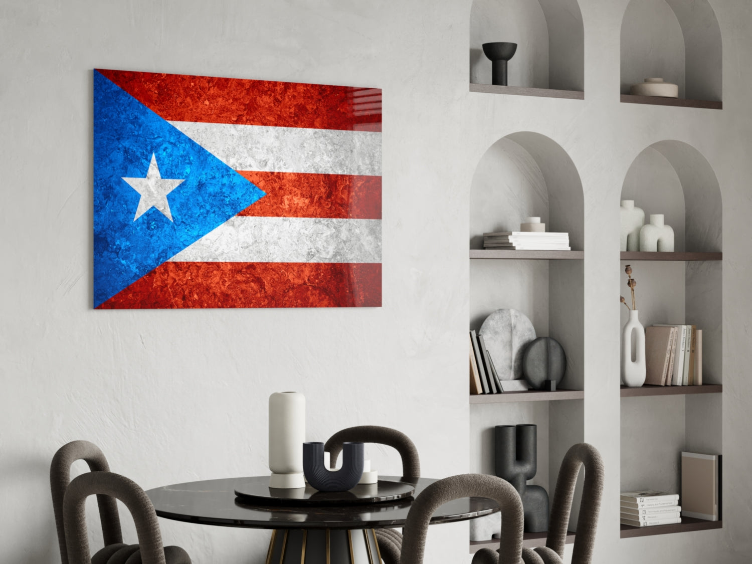 Frosted Marble Puerto Rico Star Flag Glass Wall Art