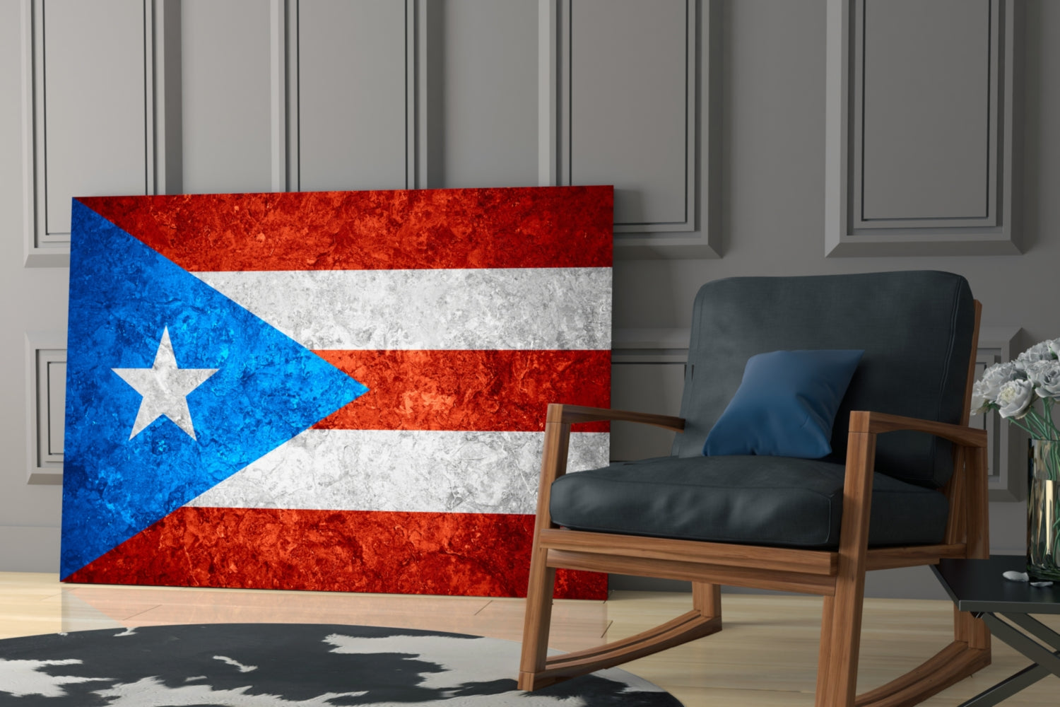 Frosted Marble Puerto Rico Star Flag Glass Wall Art